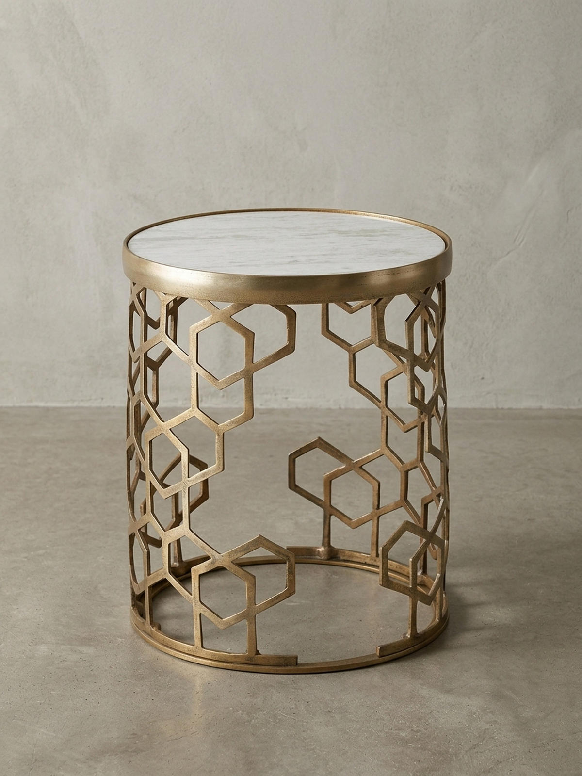 BEISTELLTISCH – Rund Marmoroptik Goldfarben Metall 44 cm Durchmesser - Goldfarben/Weiß, Stein/Metall (46/46/55cm) - KADIMA DESIGN