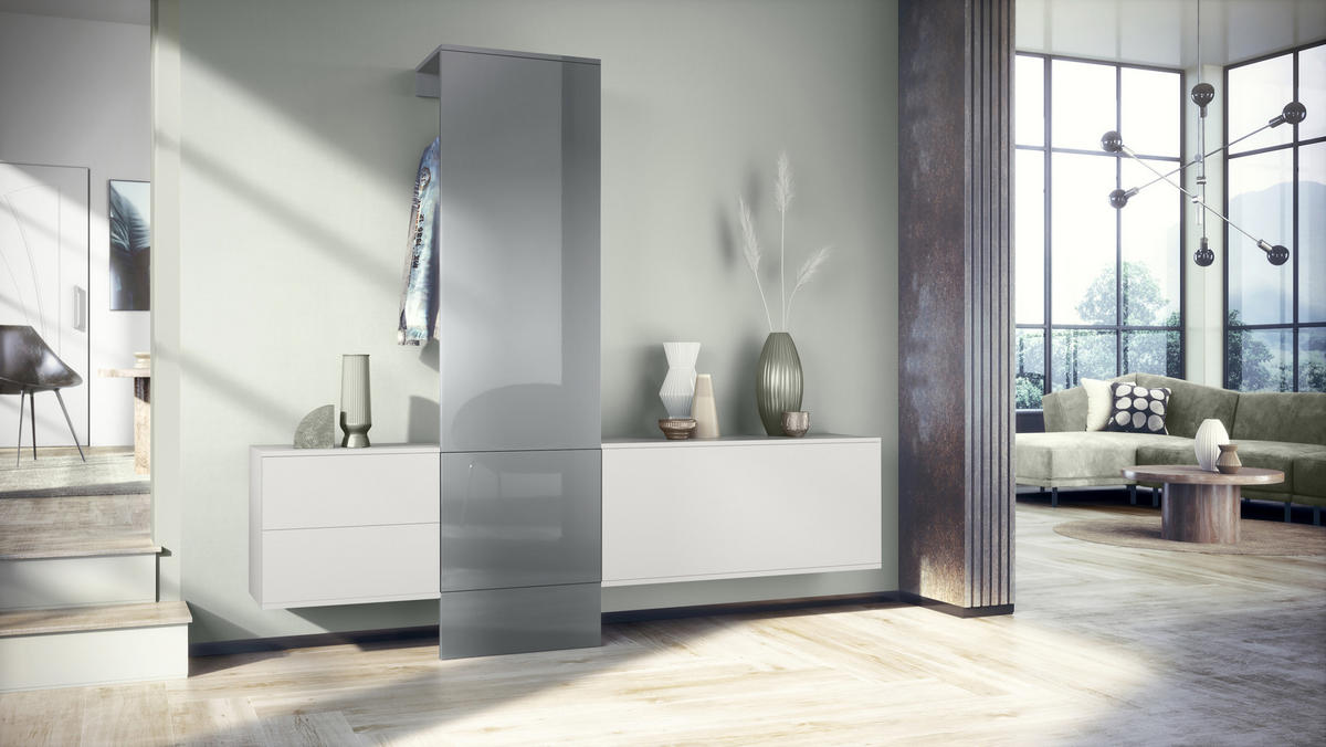 GARDEROBE DualVista Grau Hochglanz - Grau, Holzwerkstoff (208/193/35cm) - Vladon
