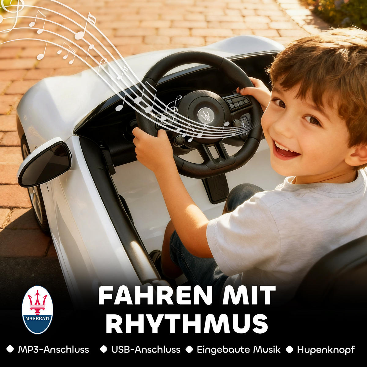 ELEKTROAUTO DE-06176 2-Sitzer mit Fernbedienung und LED Weiß - Weiß, Kunststoff/Metall (120/72/50cm) - ComfortXL
