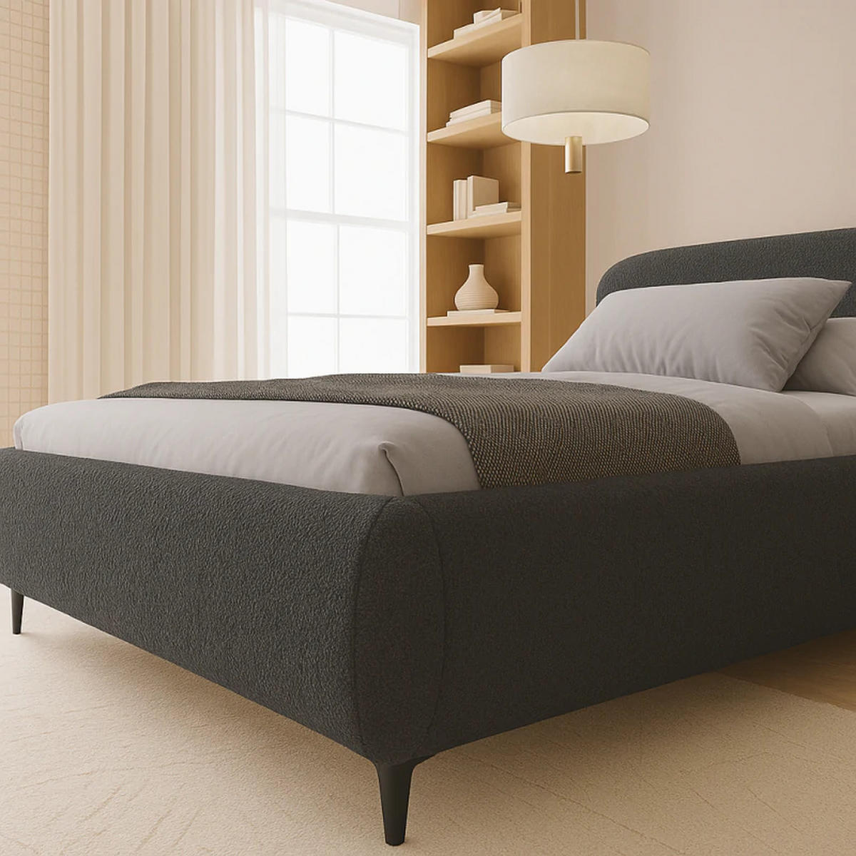 POLSTERBETT ELLE mit Kopfteil, 160 x 200 cm, Doppelbett mit Bettkasten und Lattenrost aus Holz, Bouclé-Stoff, Frabe: Dunkelgrau - Dunkelgrau, Holz/Kunststoff (160/200cm) - Sepro Meble