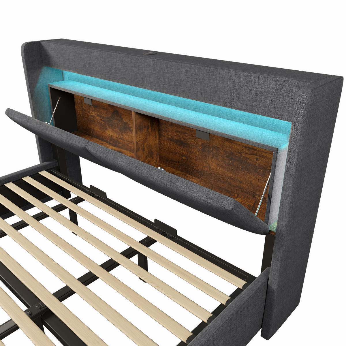 STAURAUMBETT 180/200 cm DE-00603, in Grau, hydraulischem Bettkasten - Grau, Metall (180/200cm) - ComfortXL