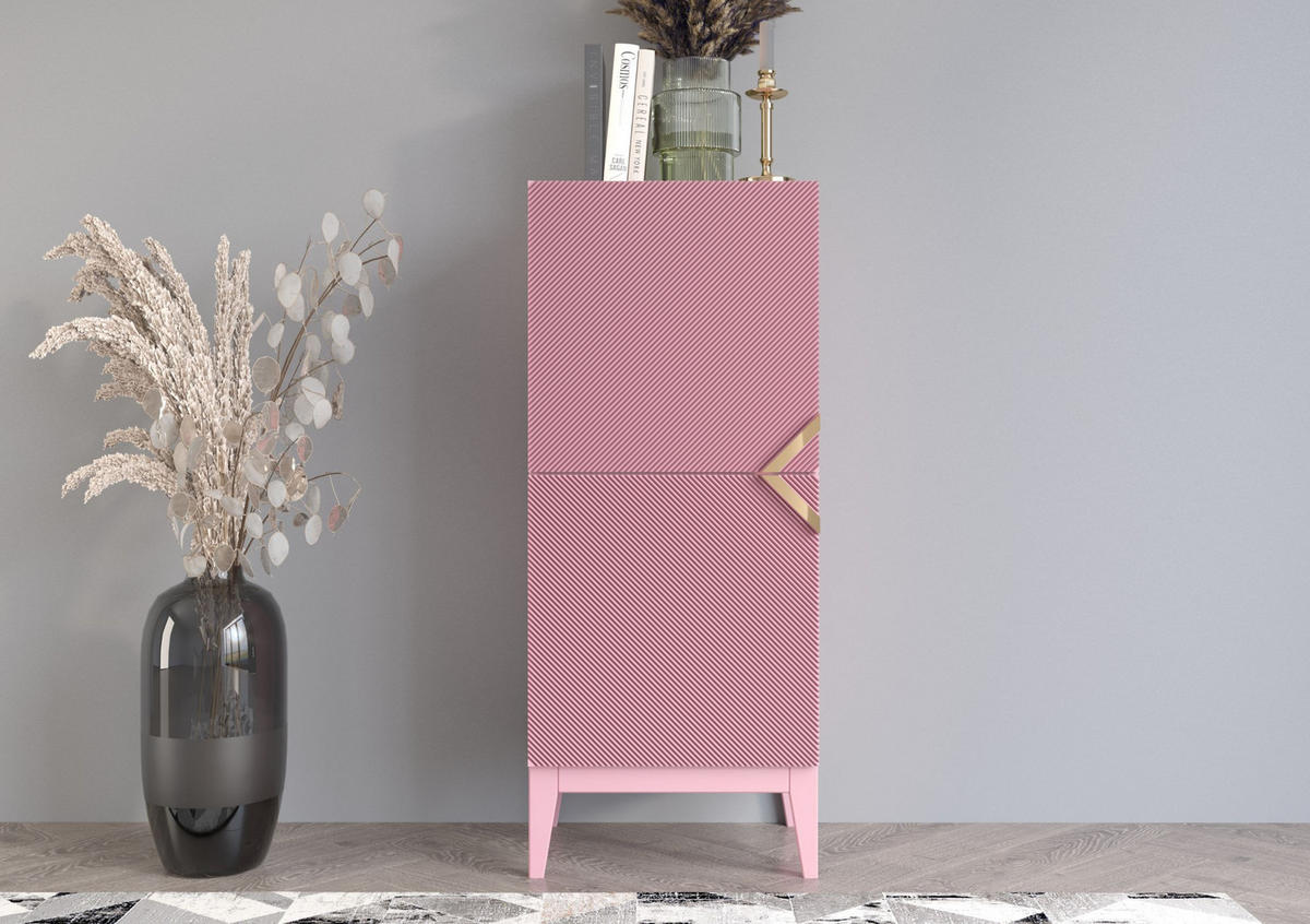 HIGHBOARD Demi 2D High, Pink-Gold, Mit Gefrästen Fronten, Massive Buche - Rosa, Holz/Holzwerkstoff (50.5/120.5/42cm) - Visby