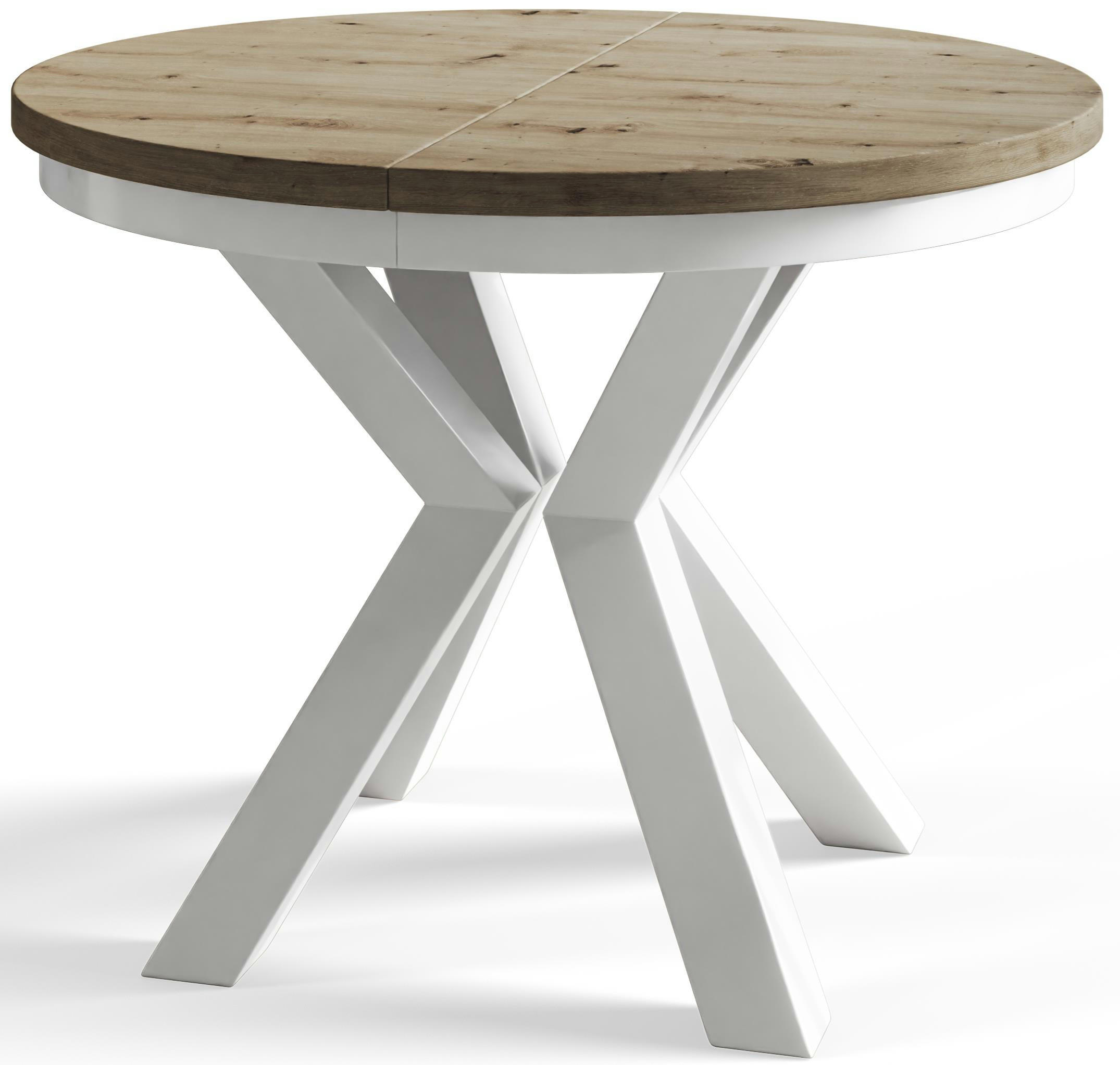 ESSZIMMERTISCH LOFT, ausziehbarer Tisch 100 cm/180 cm, Farbe: Mattbraun, mit Metallbeinen in Farbe Weiß - Hellbraun/Weiß, Holzwerkstoff (100/100/76cm) - Alpi-Möbel