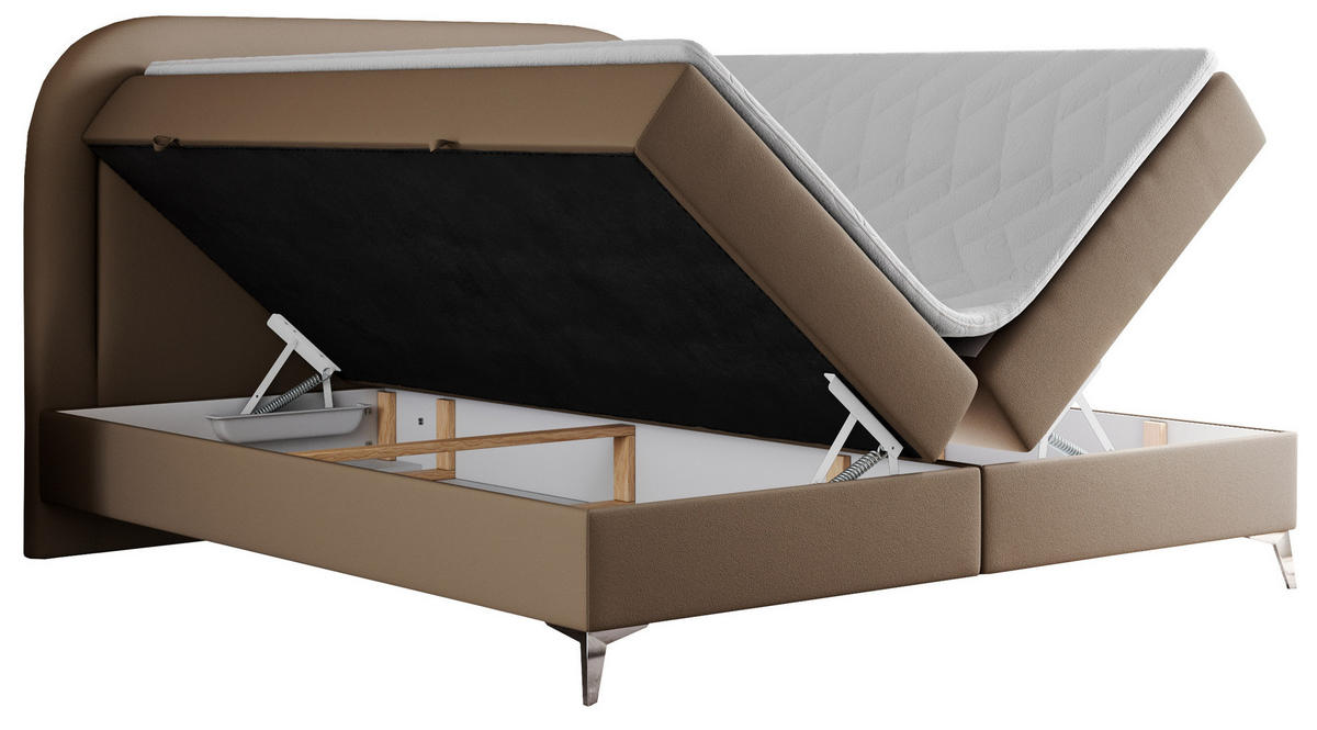 BOXBETT EIRA 120/200 Braun Kunstleder - H3 - Silberfarben/Braun, Holz/Textil (120/200cm) - MKS