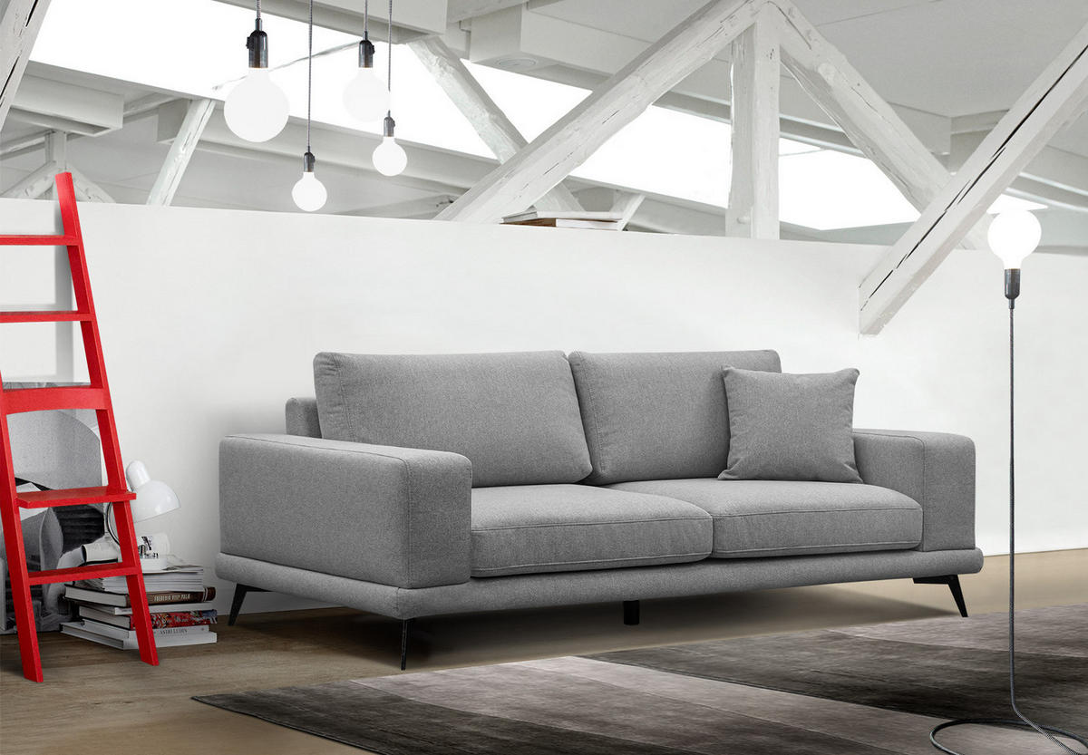 SOFA MEDIOLANE 3-Sitzer, grau - Grau, Holzwerkstoff/Textil (233/87/96cm) - Courtois Laville