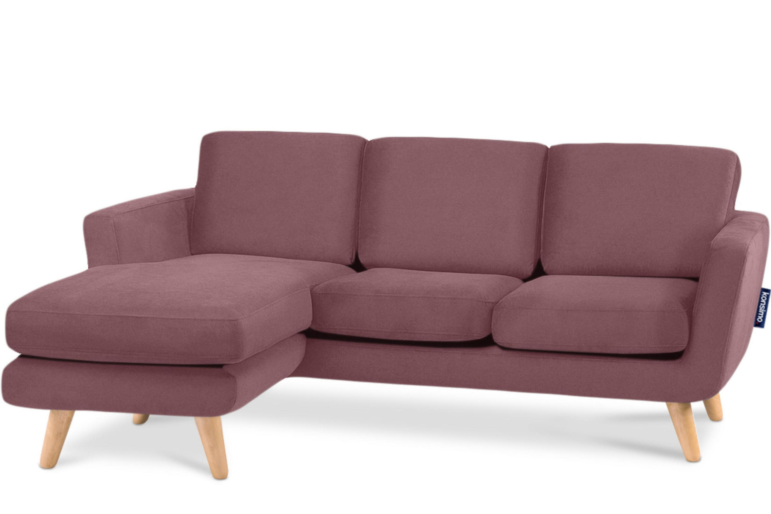 3-SITZER-ECKSOFA-LINKS TAGIO mit Ottomane , rosa - Koralle/Braun, Buchenholz/Textil (190/151cm) - KONSIMO®