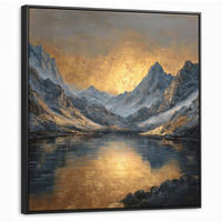 LEINWAND Bilder mit Rahmen - Bergkulisse mit goldenem Sonnenuntergang - 90x90 - Goldfarben, Textil (90/90cm) - MuchoWow