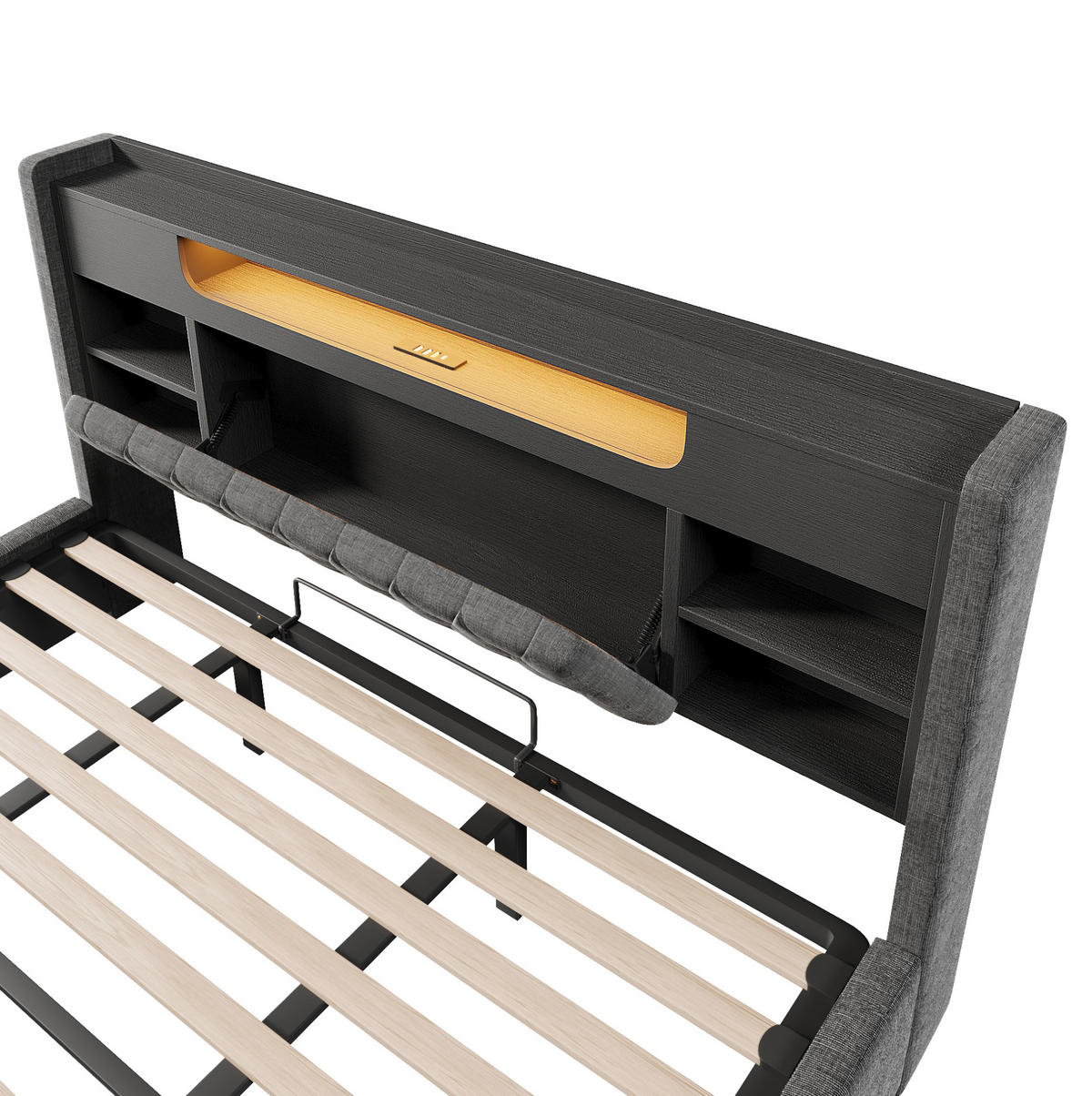 POLSTERBETT 180/200 cm aus Leinen mit Bettkasten LED und USB-C-Ladefunktion Grau - Grau, Textil (180/200cm) - Modenvie