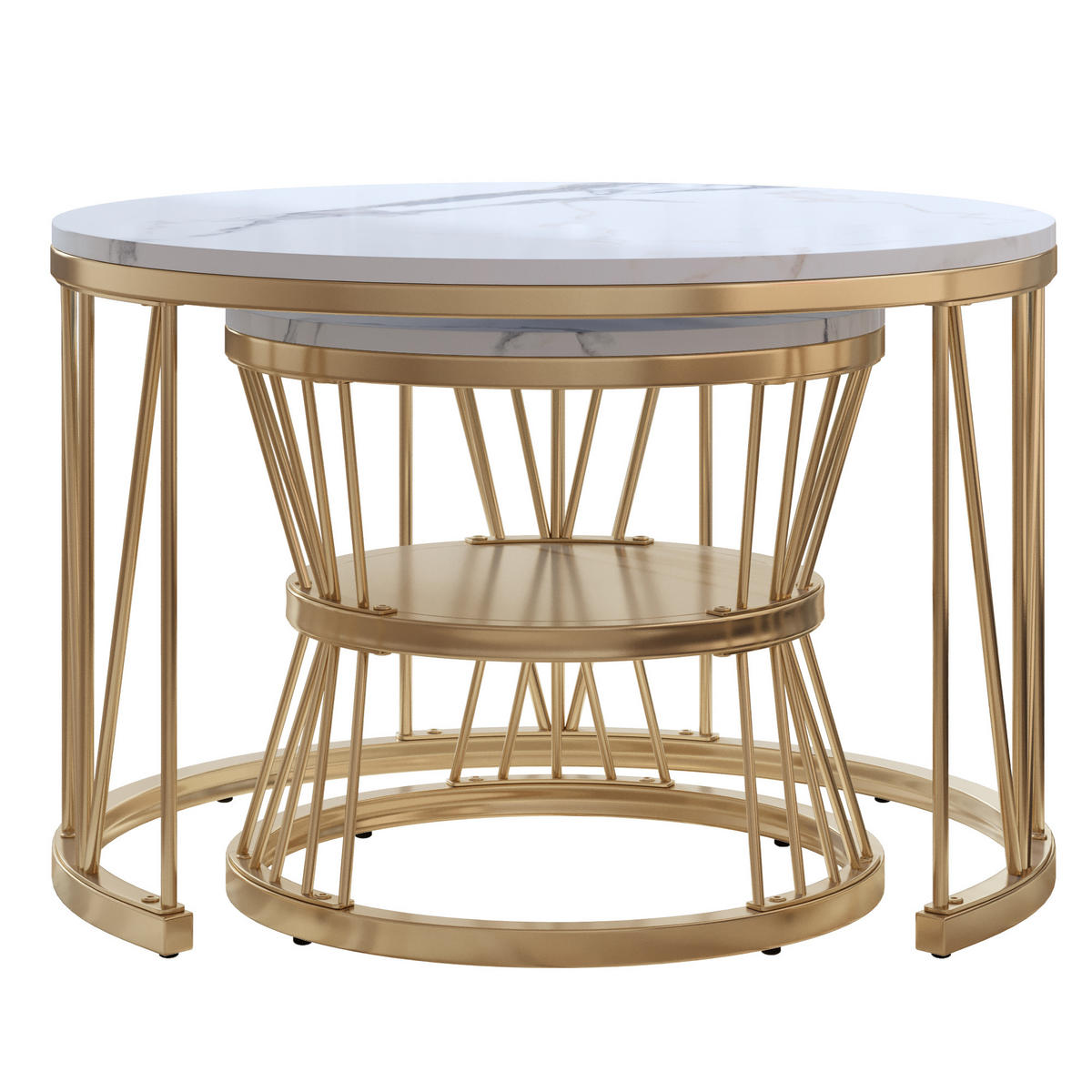 COUCHTISCH 2er Set Beistelltisch Rund, Gold - Goldfarben, Metall (70/70/45cm)