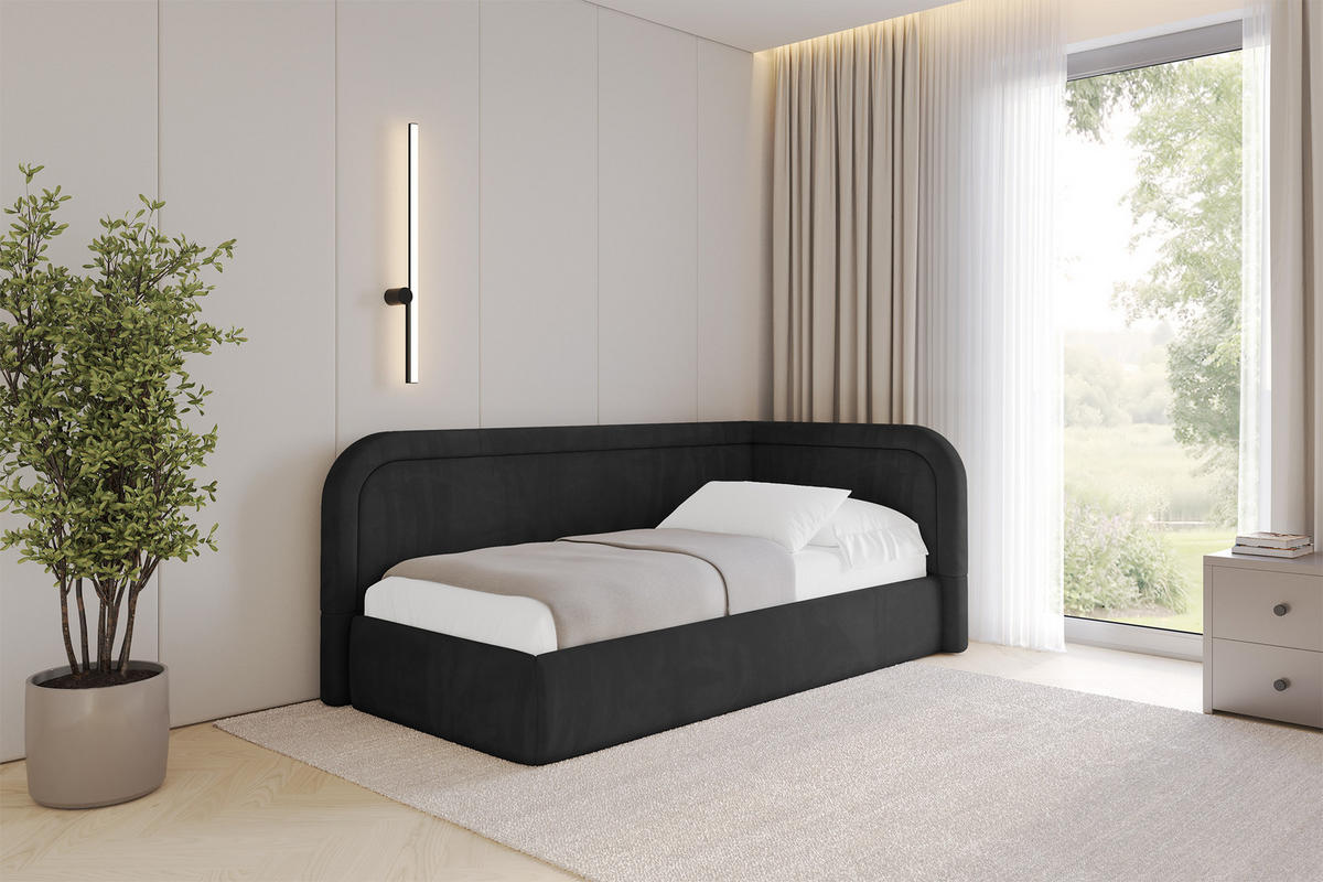 EINZELLBETT Jugendbett mit Bettkasten, Links - JOVY 80x200 Schwarz - Schwarz, Holzwerkstoff/Textil (80/200cm) - ALTDECOR