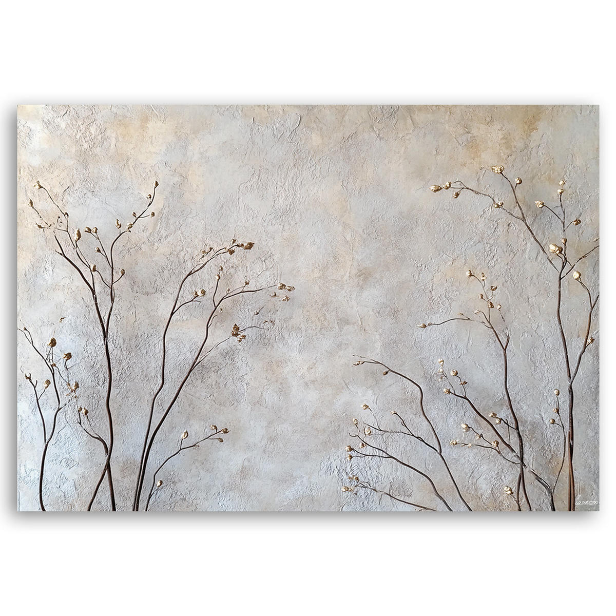 WANDBILD pflanzenzweige knospen - Grau, Textil (60/40cm) - Feeby