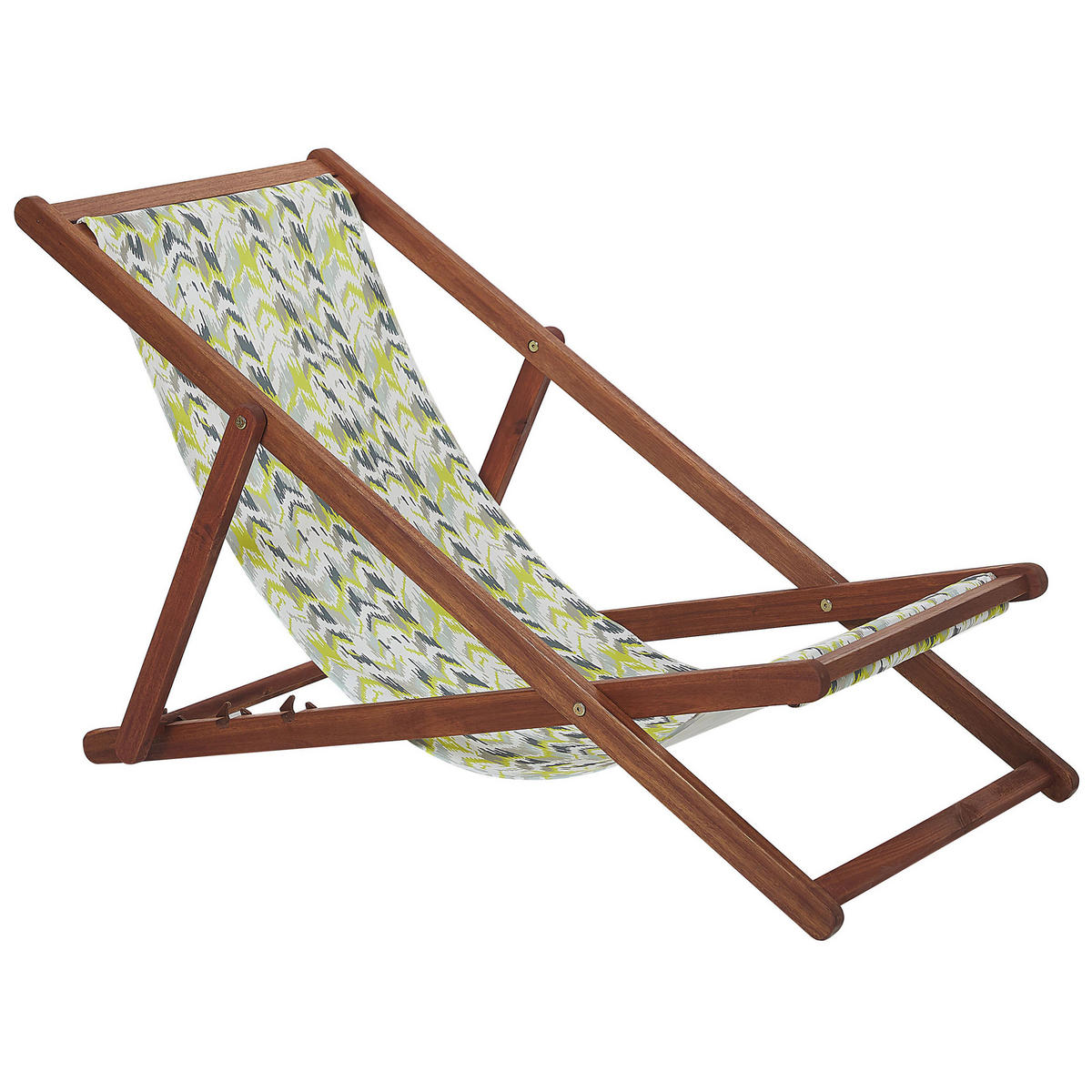 GARTENLIEGE 2er-Set dunkelbraun Textil weiß/gelb ZickZack-Muster Anzio - Dunkelbraun/Goldfarben, Textil (54/70/97cm) - Beliani