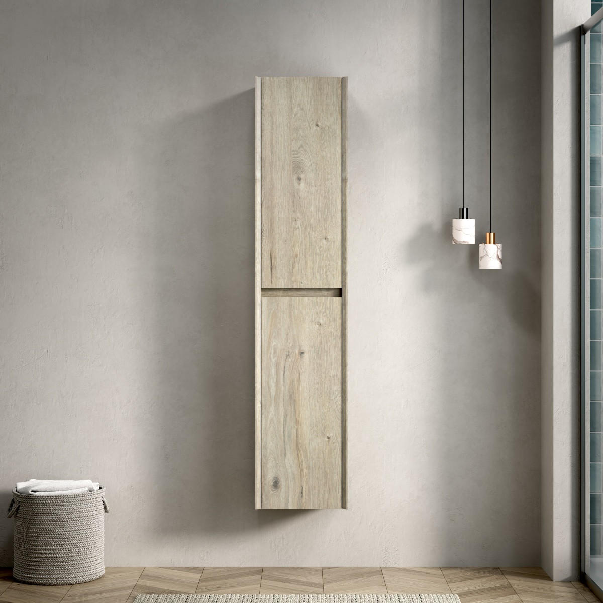 HOCHSCHRANK Bad 140 cm,Schmal 2 Türen Offenes Fach Aufbewahrungsschrank Weiße Eiche - Grau, Holz (140/30/24cm) - PARAFTA HOME