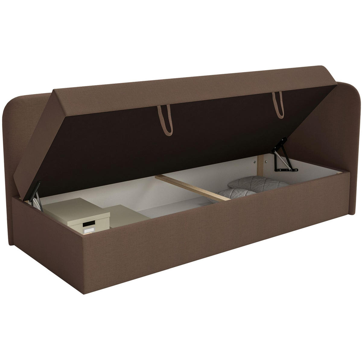 JUGENDBETT Calmmo Dunkelbraun mit Chenille-Bezug, Kopfteil rechts - Dunkelbraun, Textil (90/200cm) - Selsey