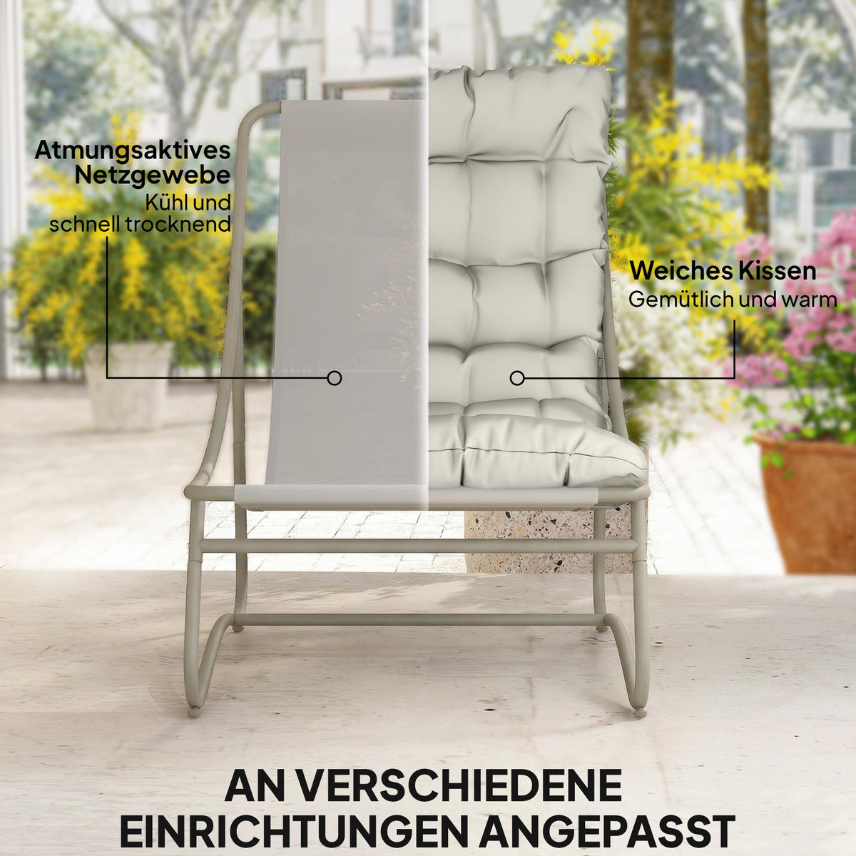 BALKONSET 3 TLG. mit Auflage Hellgrau - Hellgrau, Textil/Metall - Outsunny