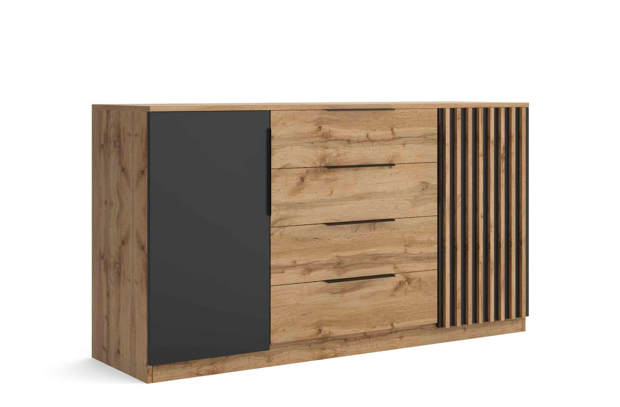 KOMMODE ZENO 160/89/44cm mit 4 Schubladen 2 Türen Eiche Wotan - Eiche Wotan, Holzwerkstoff (160/89/44cm) - MASSENO