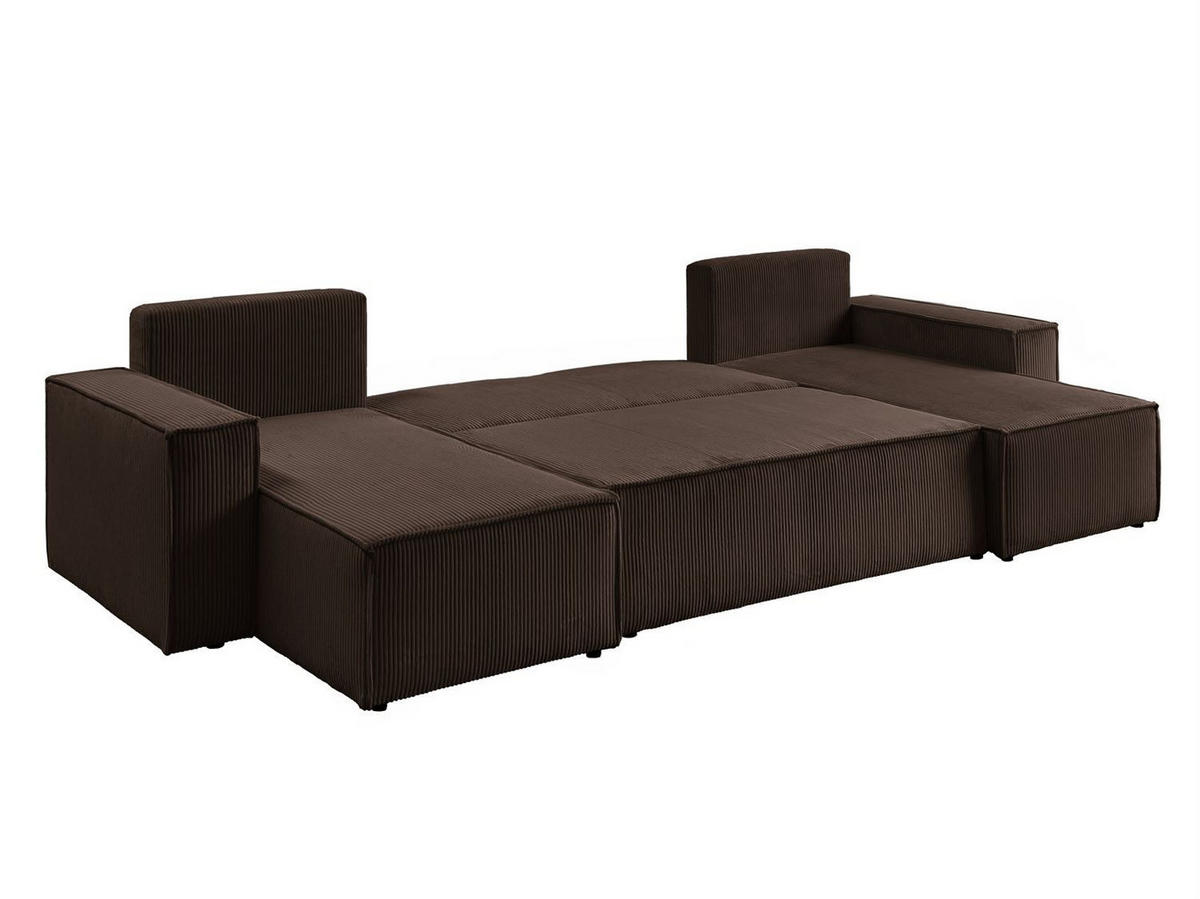 WOHNLANDSCHAFT Gepolstertes CARLO U Cord mit Schlaffunktion und Bettkasten, Poso 06 - Braun, Textil (315/83/143cm) - Lookway