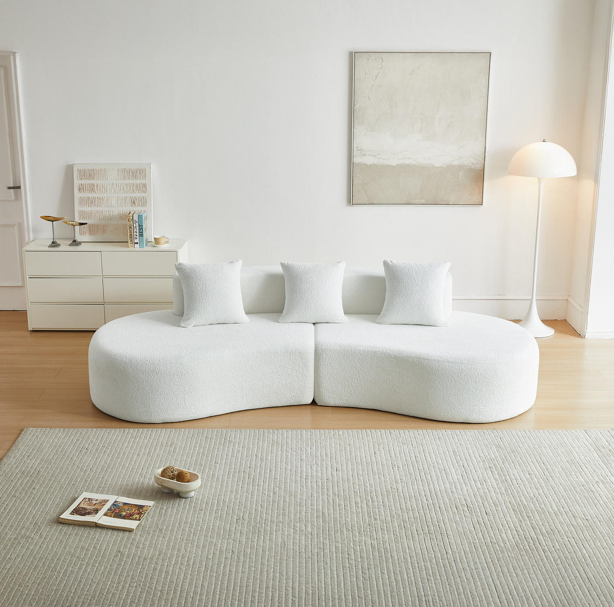 ECKSOFA modular 3-Sitzer 277 cm Samt White - Weiß, Textil (277/68/103cm) - IVMEU