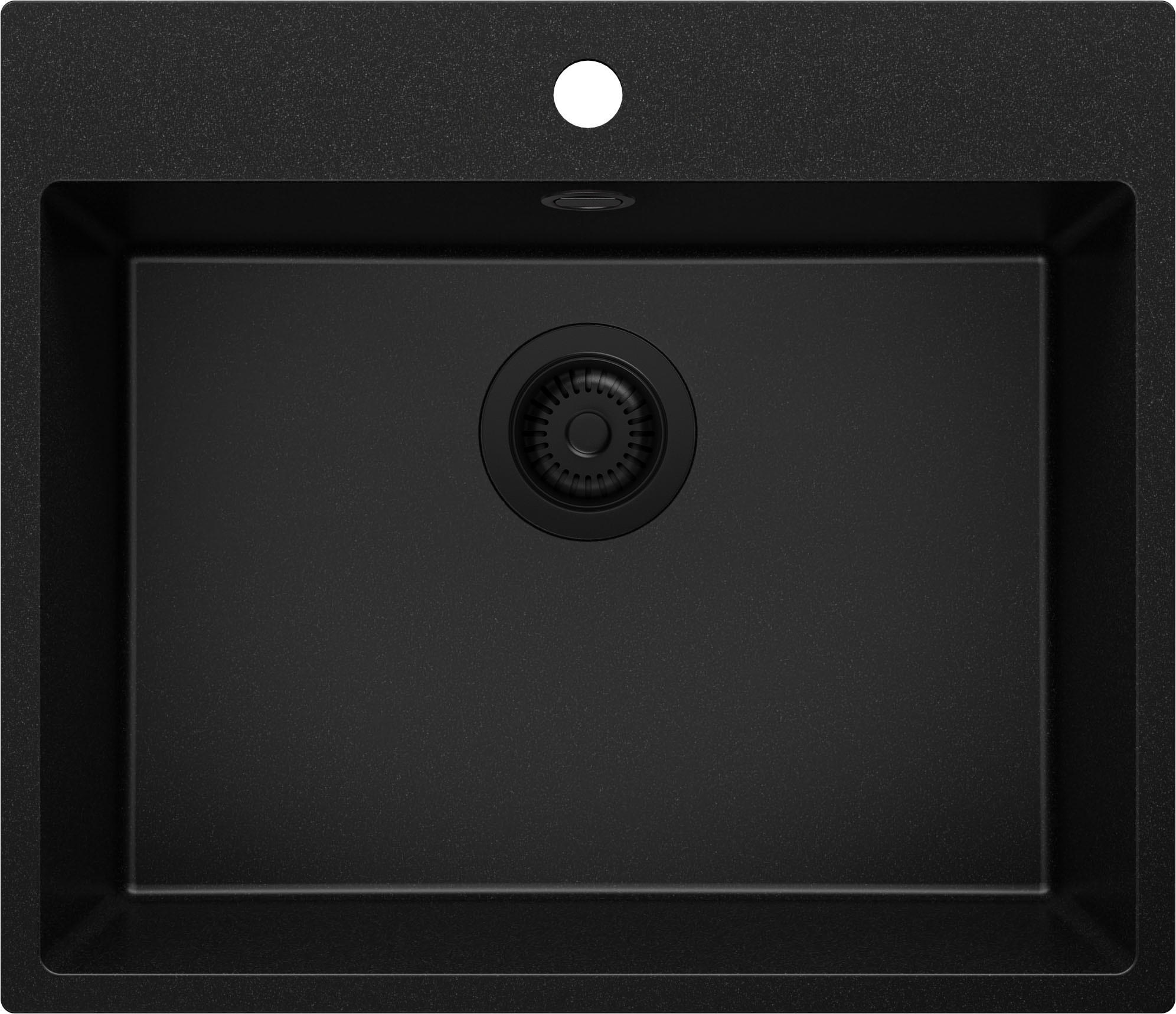 SPÜLBECKEN Riga, 2-er set Alles Schwarz 58/50 cm 1 Becken + Ablauf-Set ab 60er Unterschrank - Schwarz, Kunststoff (58/20/50cm) - Primagran