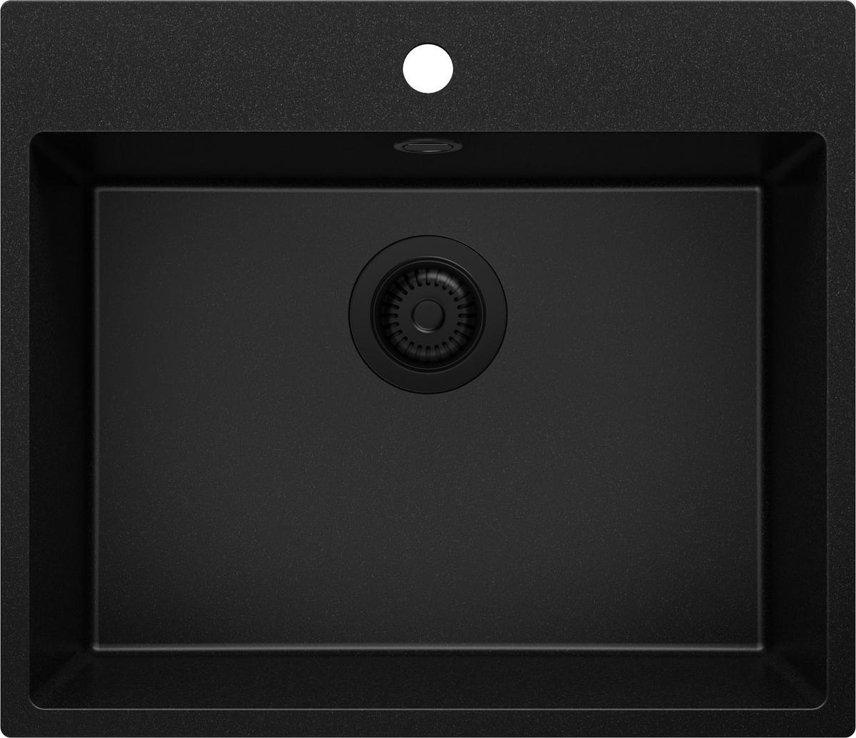 SPÜLBECKEN Riga, 2-er set Alles Schwarz 58/50 cm 1 Becken + Ablauf-Set ab 60er Unterschrank - Schwarz, Kunststoff (58/20/50cm) - Primagran