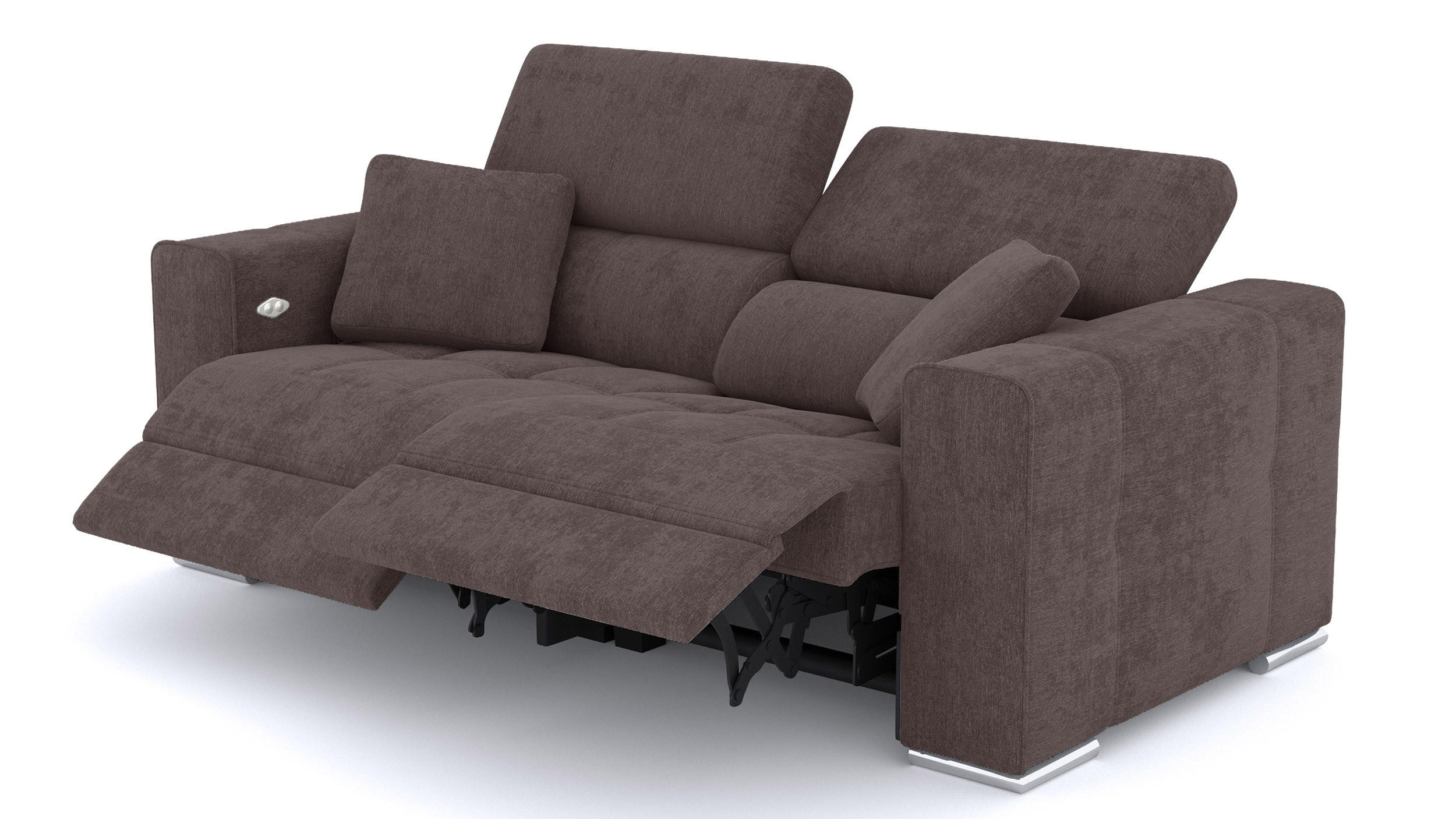 SOFA QUARTZ 3-Sitzer mit 2 Relaxfunktionen, dunkelbraun - Dunkelbraun/Silberfarben, Holzwerkstoff/Textil (204/80/102cm) - Courtois Laville