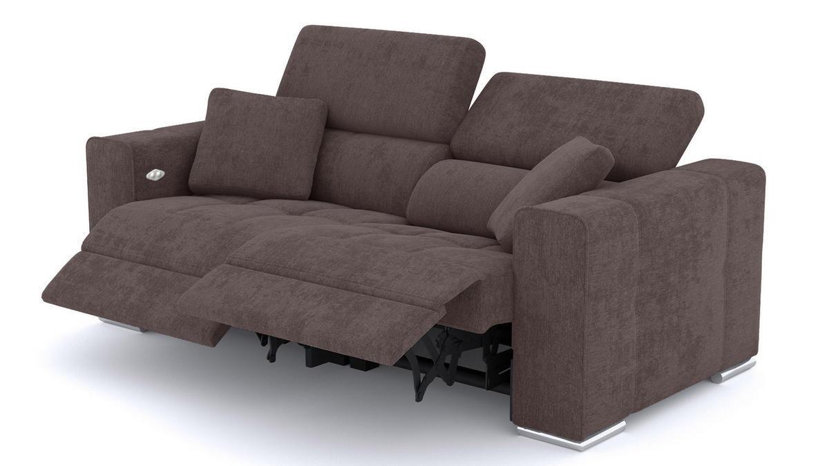 SOFA QUARTZ 3-Sitzer mit 2 Relaxfunktionen, dunkelbraun - Dunkelbraun/Silberfarben, Holzwerkstoff/Textil (204/80/102cm) - Courtois Laville