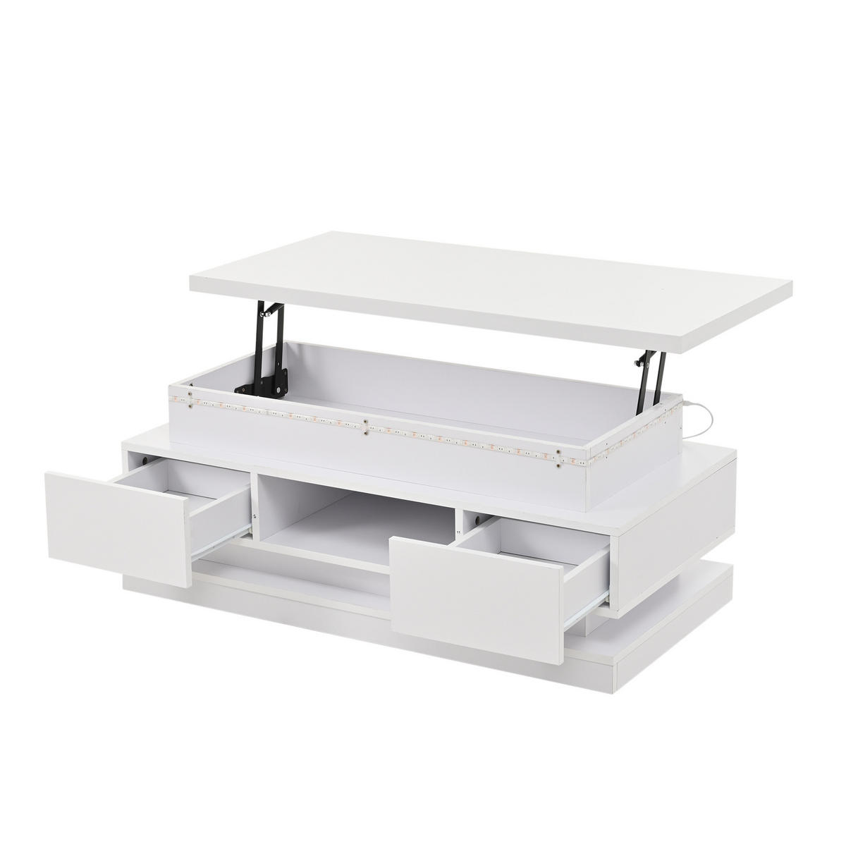 COUCHTISCH 100/50/40 cm höhenverstellbar mit LED, USB-Anschluss, 2 Schubladen und Stauraum, Weiß - Weiß, Holzwerkstoff (100/50/40cm) - Redom