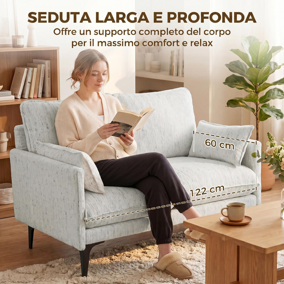 SOFA, 2-Sitzer, Stoff, Armlehnen, 2 Kissen, weiß, 131x78x83cm - Multicolor, Holzwerkstoff (131/83/78cm) - FORIOUS
