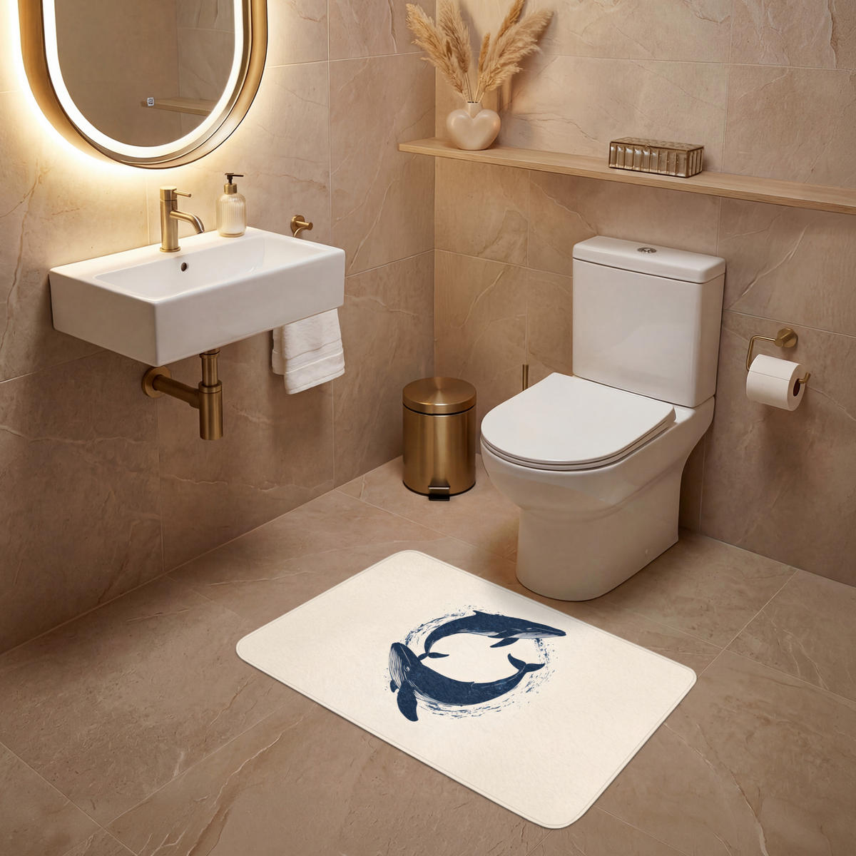 WC PŘEDLOŽKA Velryby - Stříkance - Kruh - Tmavě modrá 80x50 cm - tmavě modrá, textil/plast (80/1cm) - OnlyWow