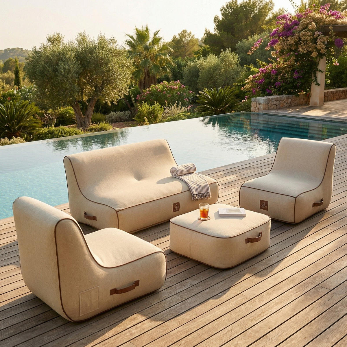 GARTENSET 4-tlg. Beige - Beige, Kunststoff/Textil - Coco Lounge