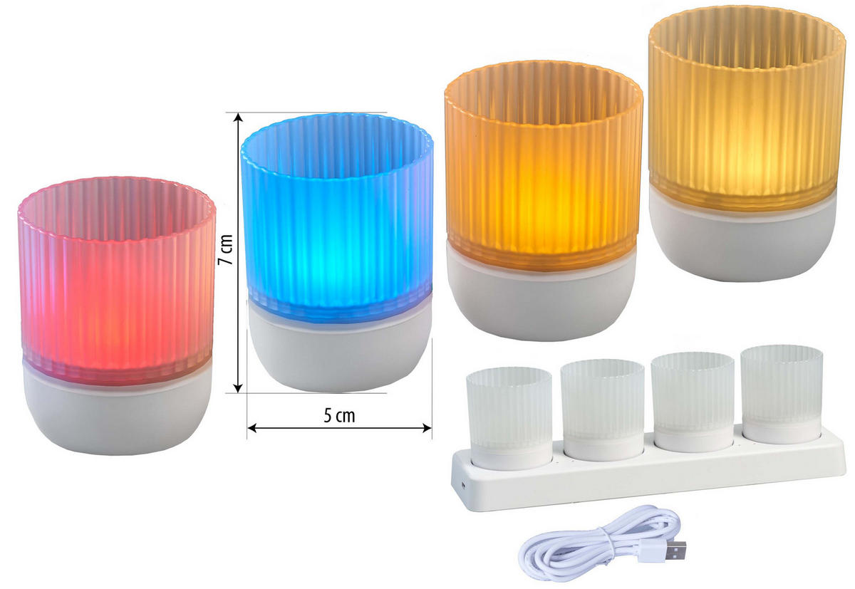 LED-AKKU-LOUNGE-LIGHTS - kabellos mit Touchsensor für Innen und Außen, RGBW Flackereffekt, 4er-Set - Weiß, Kunststoff (5/5/7cm) - Northpoint