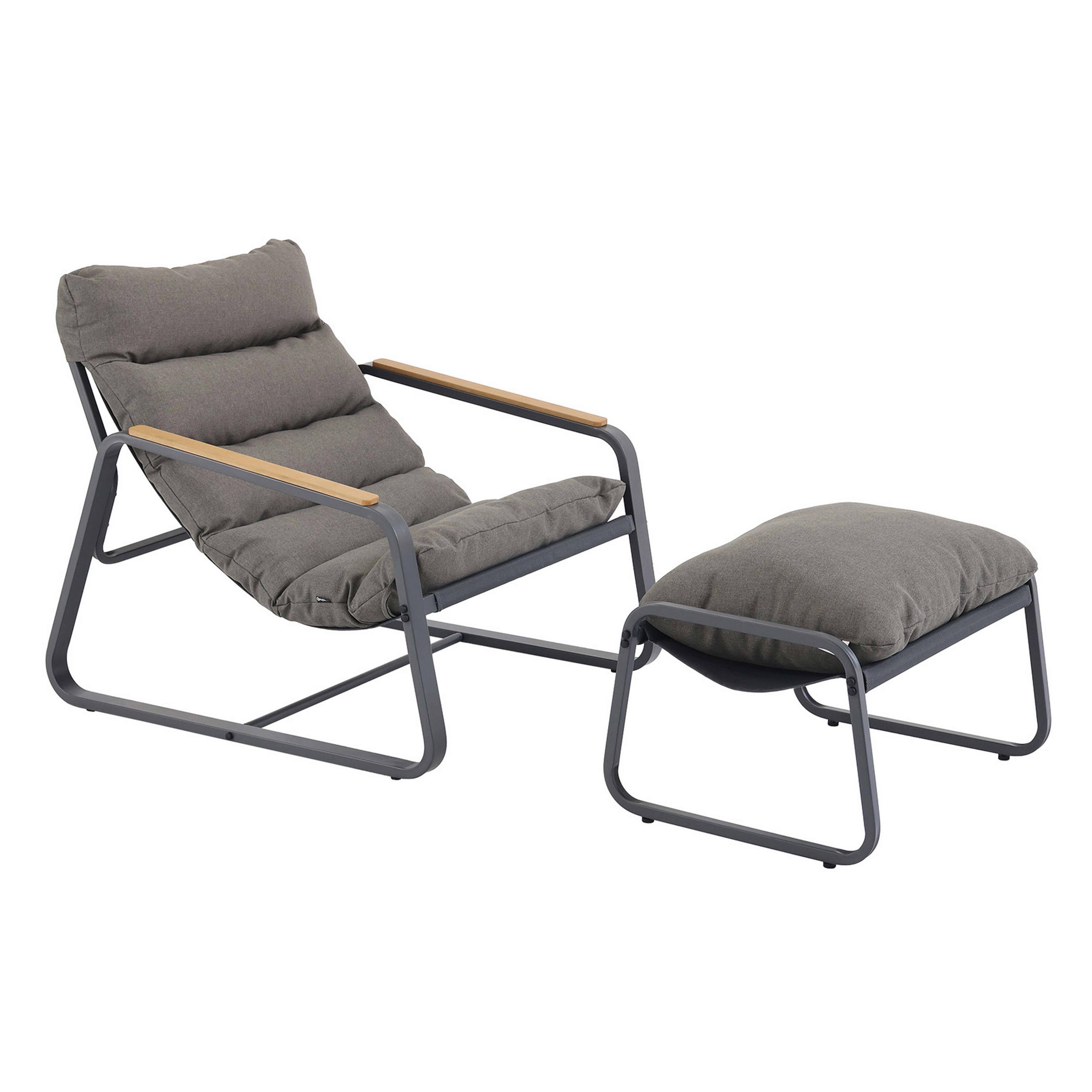 GARTEN-RELAXSESSEL mit Fußstütze, Grau - Grau, Textil (72/77/91cm) - Oviala