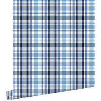 TAPETE Karomuster 53 cm x 10.05 m - Blau, Papier (53/1000cm) - ESTAhome