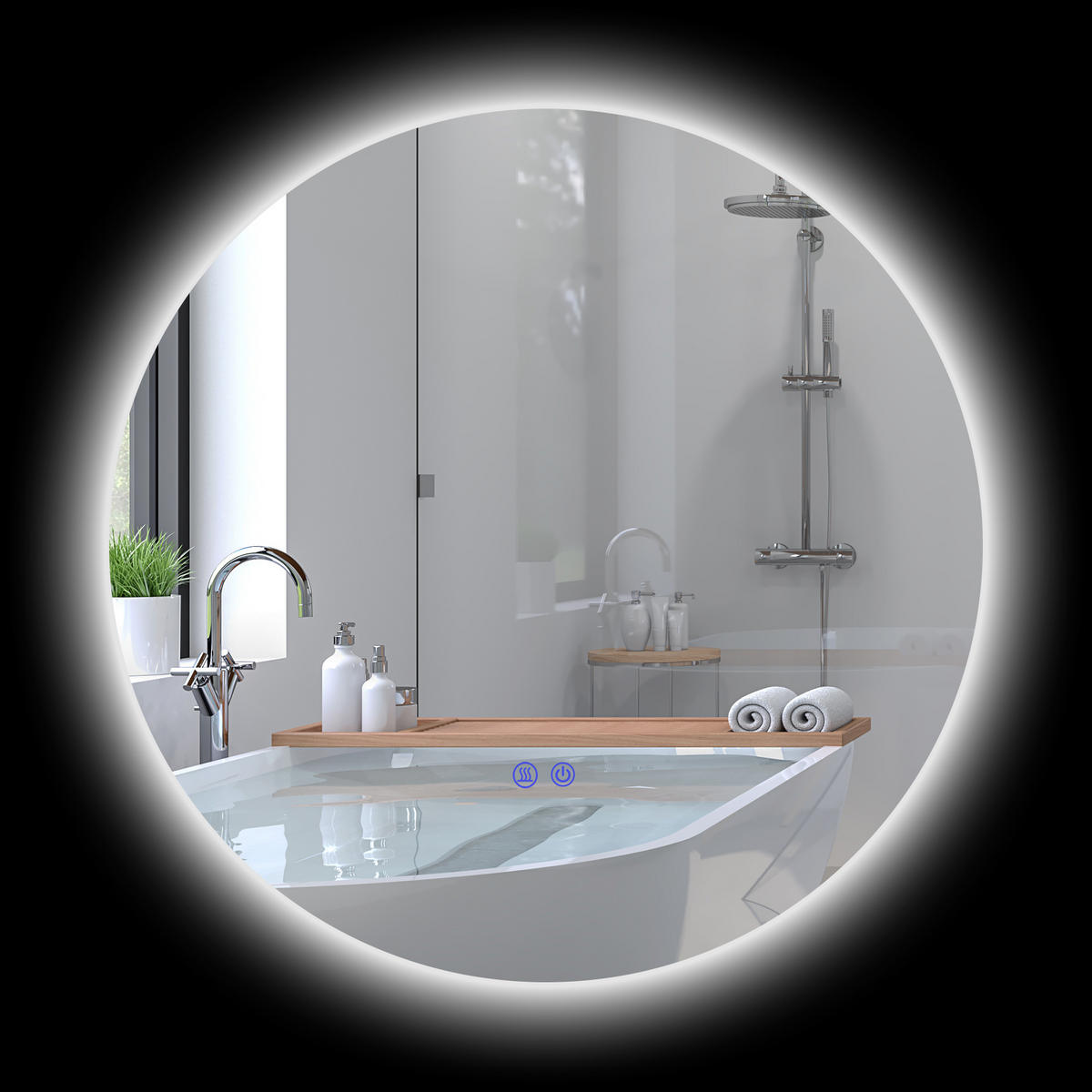 BADEZIMMERSPIEGEL DE-15132 Ø 60 cm mit 3 LED-Farben und dimmbar Grau - Silberfarben, Glas (60/3.5/60cm) - ComfortXL