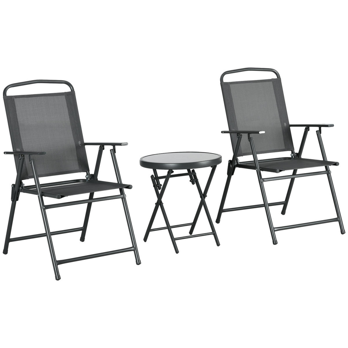 BISTRO-SET DE-07313 3-teilig, klappbar mit Glastisch Dunkelgrau - Dunkelgrau, Metall - ComfortXL