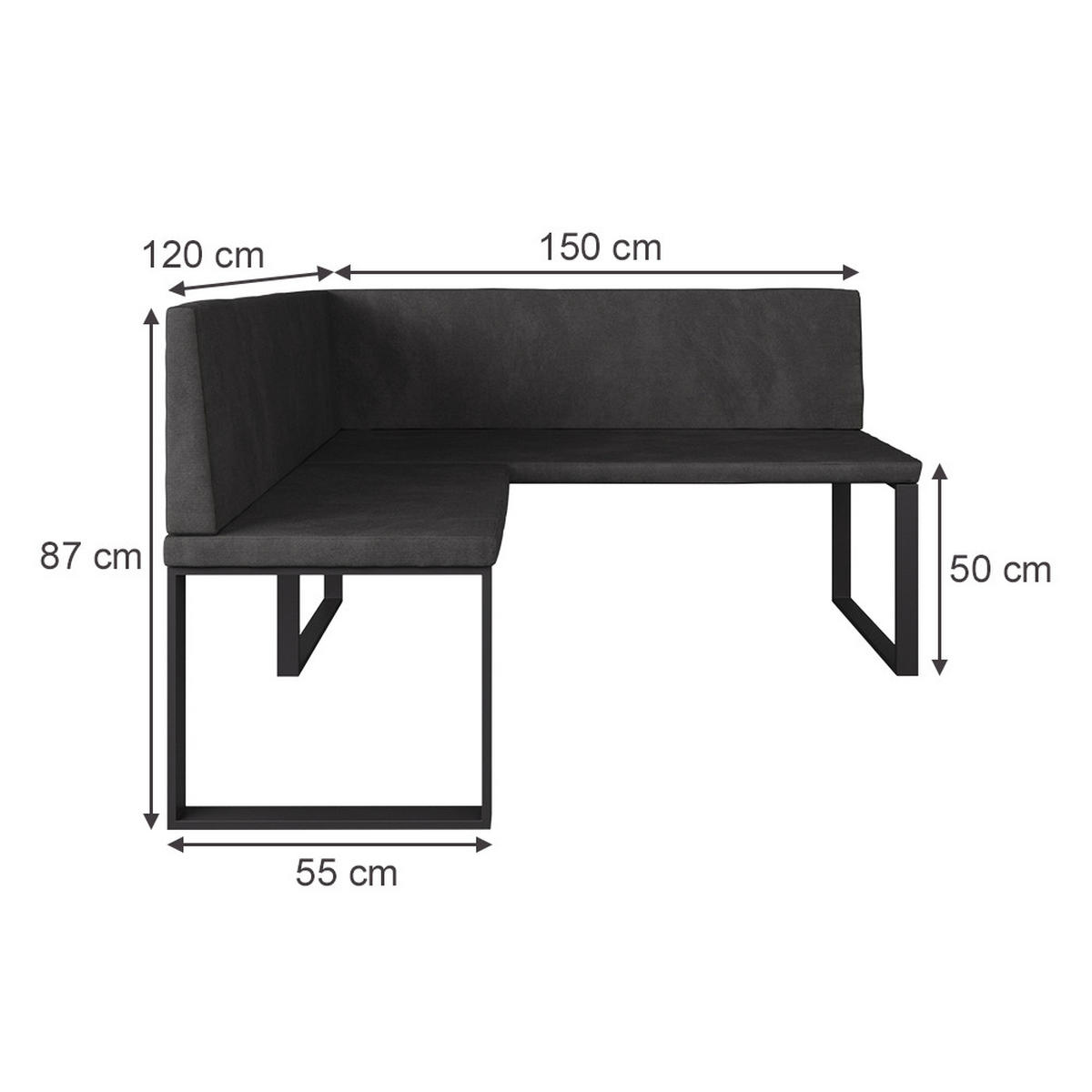 ESSZIMMER-ECKBANK Ravon Anthrazit 120 x 150 cm - Anthrazit, Textil (120/87/150cm) - Vicco