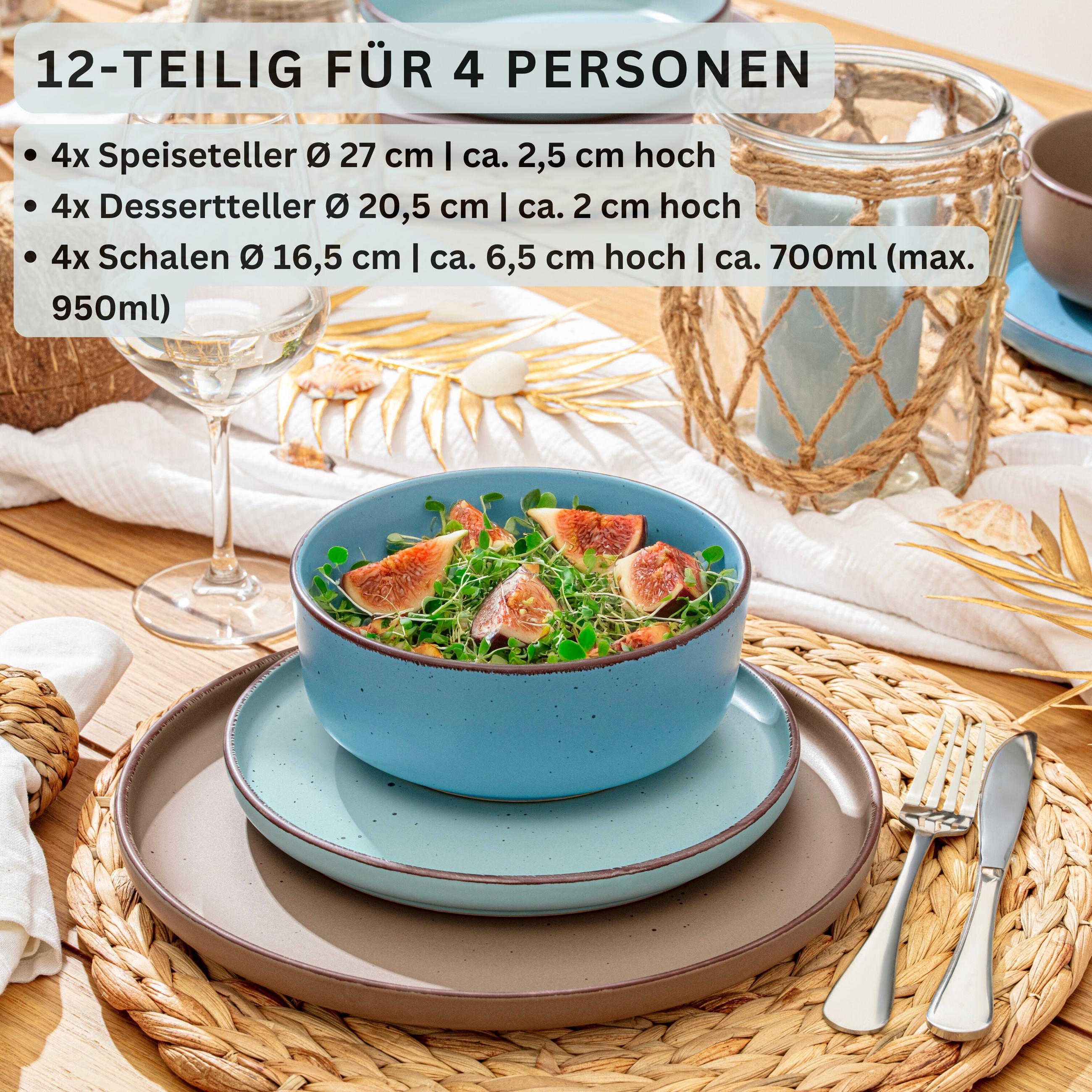 TAFELSERVICE BOMBAY MEERESBODEN - 12 tlg aus Steingut - Multicolor, Stein (27/9.5/27cm) - Sänger