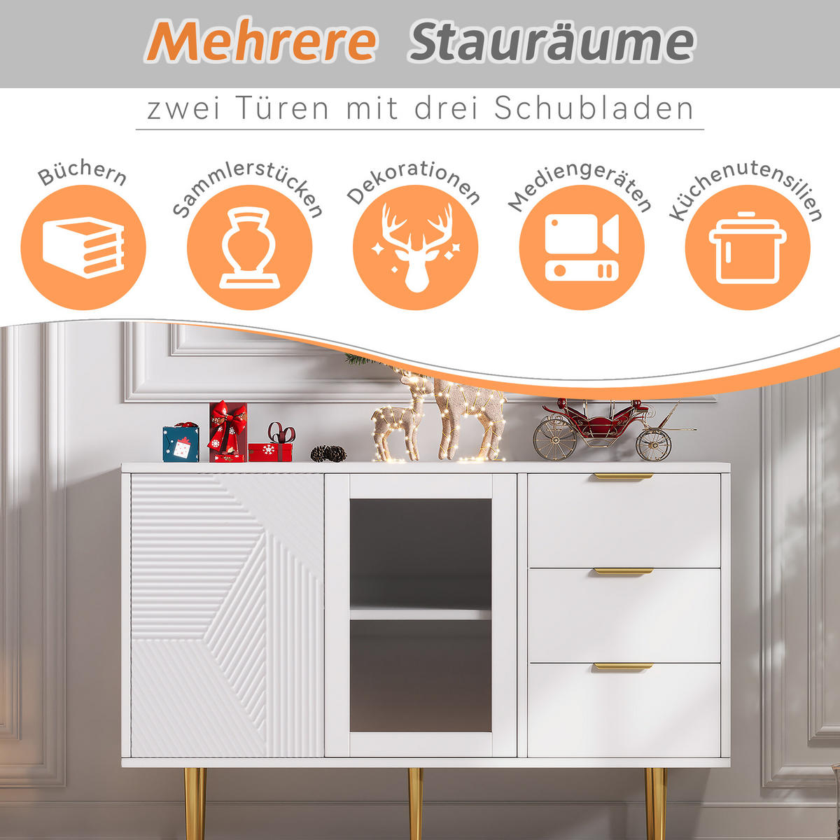 SIDEBOARD Weiß 120/38/79.5 cm - Weiß, Holzwerkstoff (120/79.5/38cm) - Urban Meuble