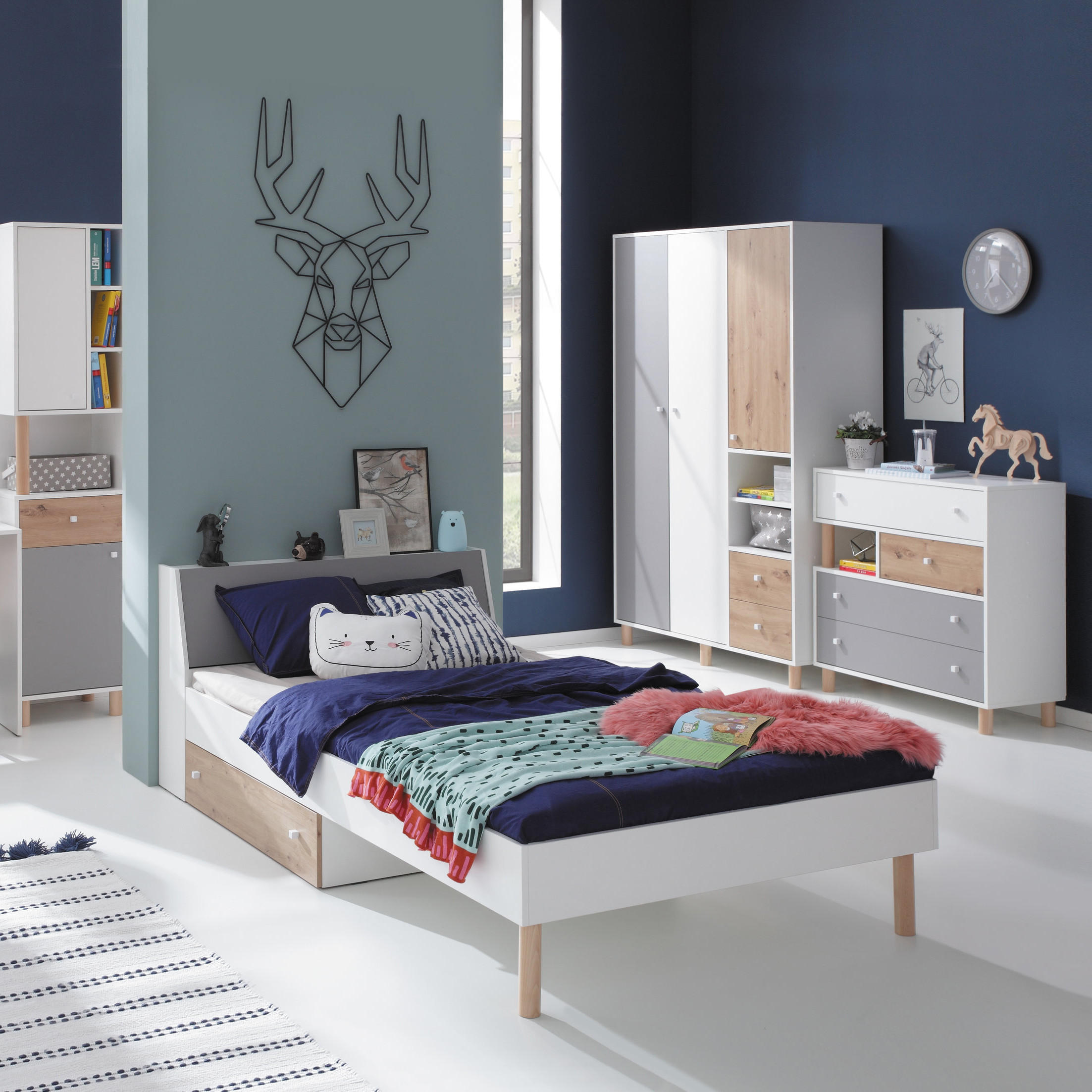 Thumbnail - Beautysofa Kommode, Weiß, Grau, Eiche Artisan, Holzwerkstoff, 4 Schubladen, 85x90x40 cm, Wohnzimmer, Kommoden & Sideboar...