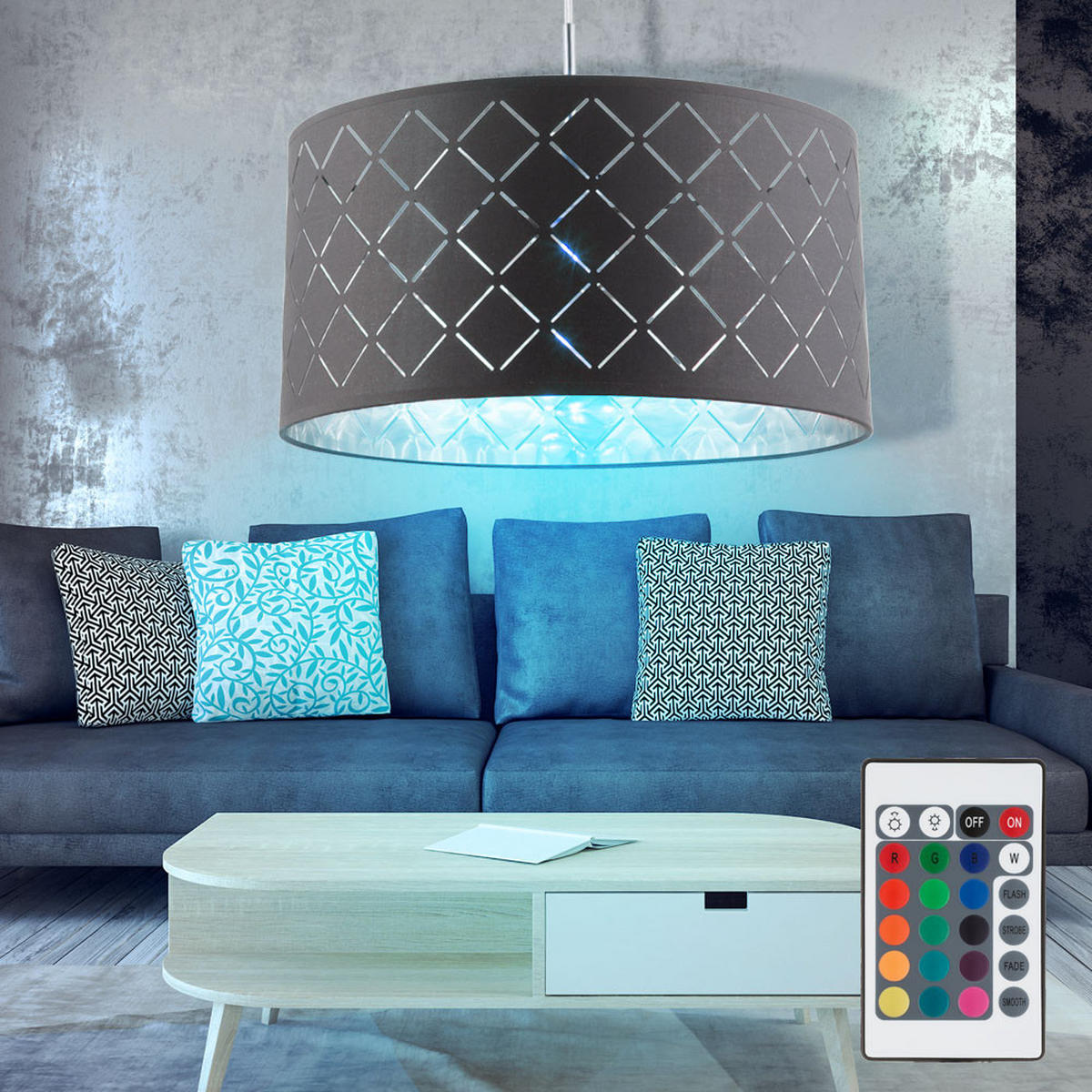 LED HÄNGELAMPE Kidal Schwarz Textil - Schwarz, Metall (40/40/140cm) - Globo Lighting