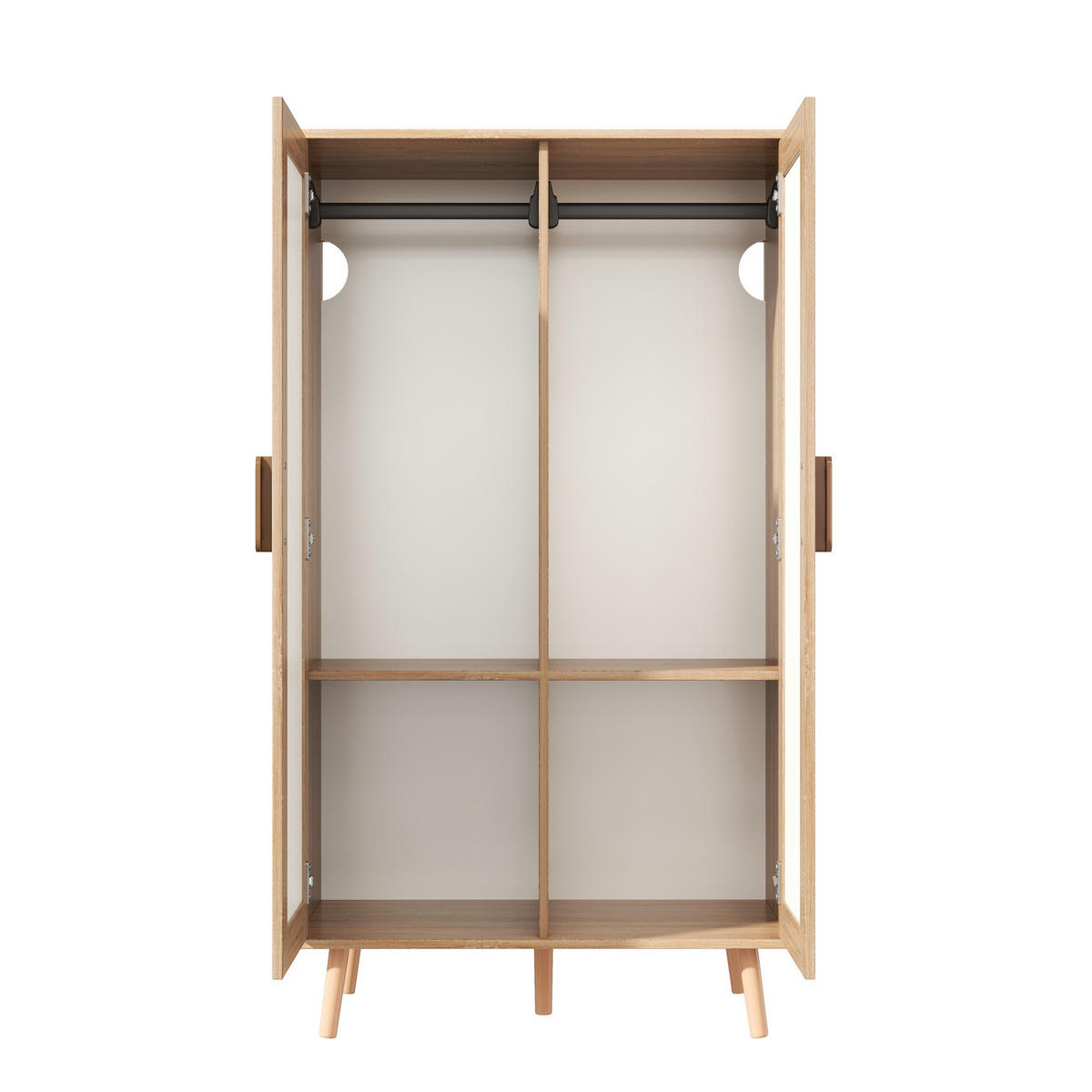 KLEIDERSCHRANK in Weiß & Naturholz-Optik Schlafzimmerschrank mit Kleiderstange, B80/T46/H141,5 cm - Naturfarben/Weiß, Holzwerkstoff (80/141.5/46cm) - STILVORA