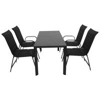 GARTEN-GARNITUR Ashford - 5-teilige Garten-Essgruppe (4x Stapelsessel Hochlehner Aluminium dunkelgrau + Textilgewebe gepolstert schwarz - Schwarz, Metall - TPFGarden