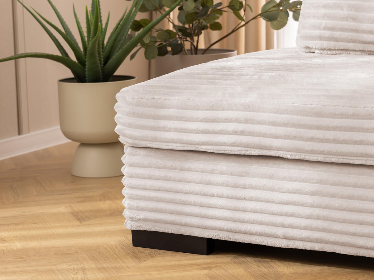 ECKSOFA Wolke mit tiefer Sitzfläche, Schlaffunktion und praktischem Bettkasten aus weichem Hellbeige Cordstoff - Beige/Schwarz, Holz/Kunststoff (225/162cm) - S-Style