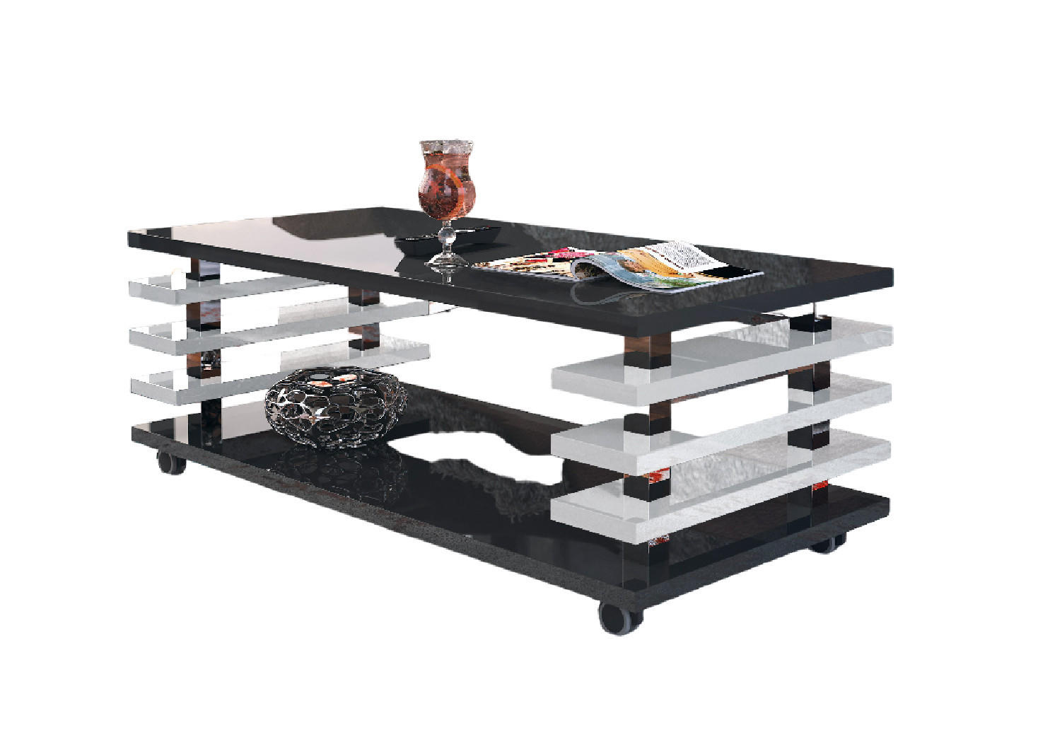 designimpex Couchtisch Schwarz Hochglanz, Weiß Hochglanz 120x45x60 cm