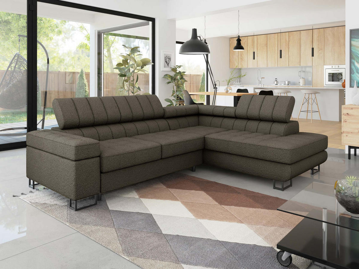 ECKSOFA Laris Premium, Seite: Rechts - Dunkelbraun/Schwarz, Holz/Textil (271/203cm) - MIRJAN24