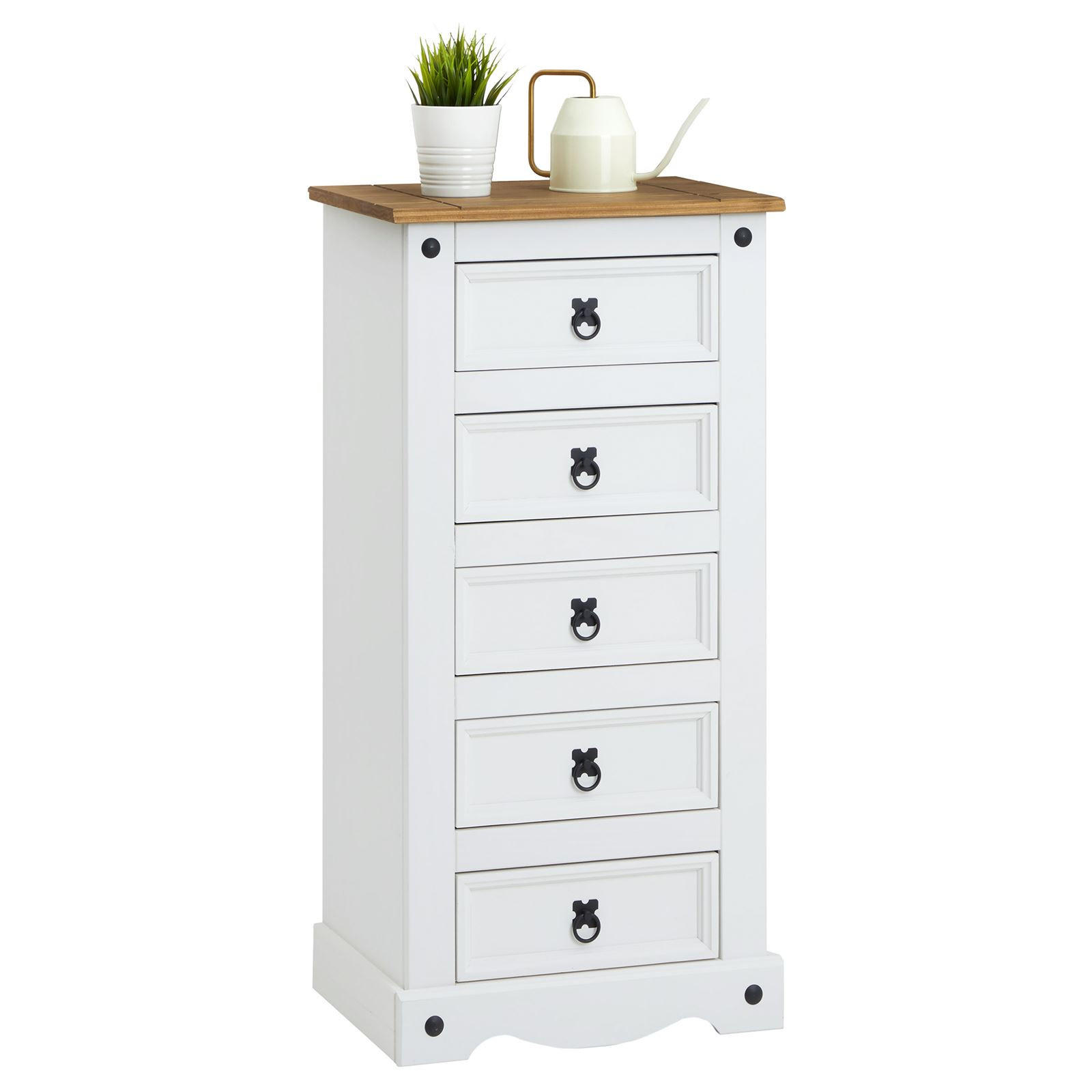 CARO-Möbel KOMMODE Weiß, Braun 53cm × 39cm × 104cm