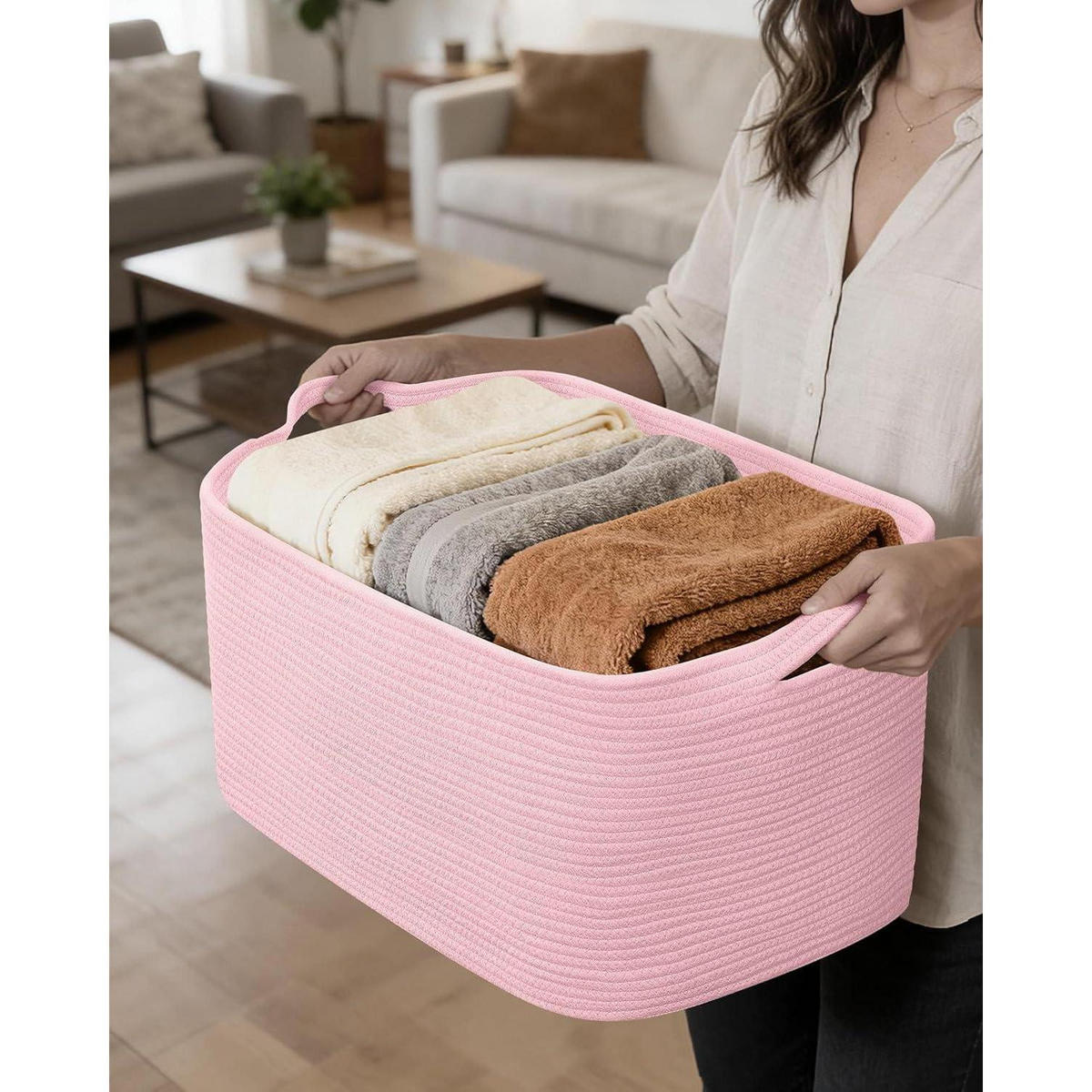 WÄSCHEKORB 2-teiliges Set Hellrosa - Rosa, Textil (55/38/30cm)