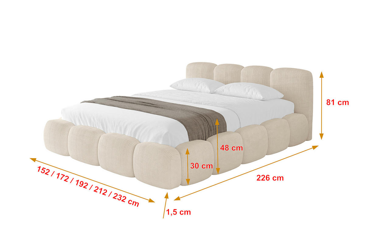 POLSTERBETT mit Bettkasten und Lattenrost, Bett mit Matratze H3/H4 - KALA-v1 160x200 Beige - Beige, Holzwerkstoff/Textil (160/200cm) - ALTDECOR