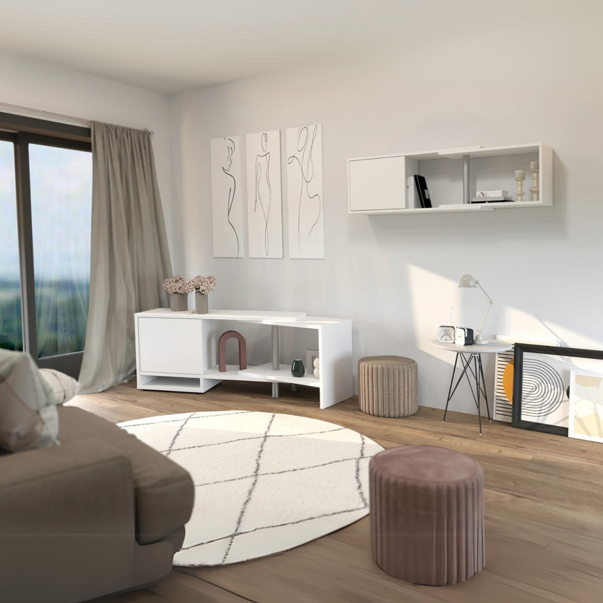 ANPASSUNGSFÄHIGES Eck-TV-Möbel - Flex - Weiß, Holzwerkstoff (33/46.5/39.1cm) - Calicosy