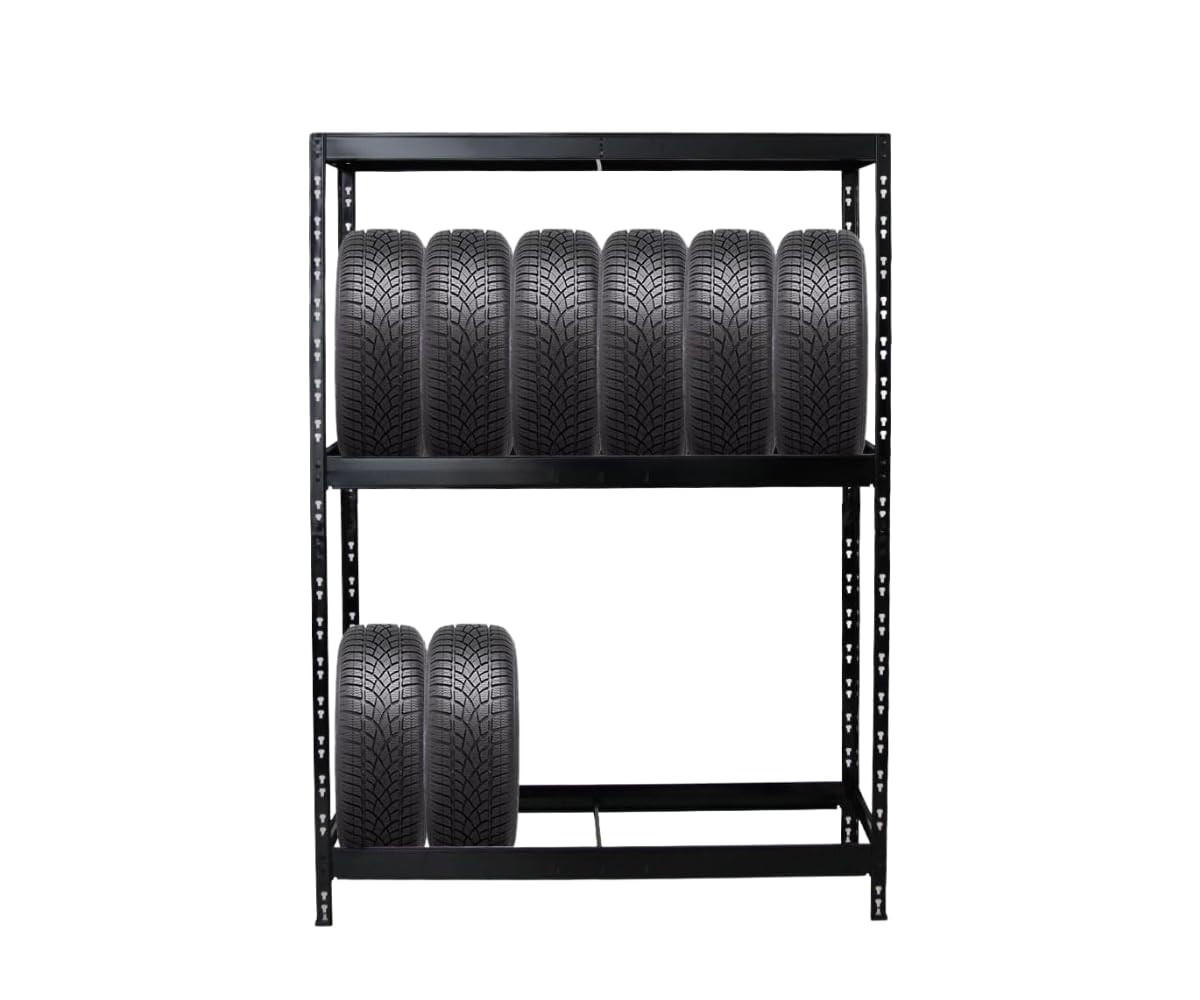 REIFENREGAL Tiger 180x130x50 cm bis zu 12 Reifen auf 2 Ebenen + Ablage Schwarz - Schwarz, Metall (130/180/50cm) - PROREGAL